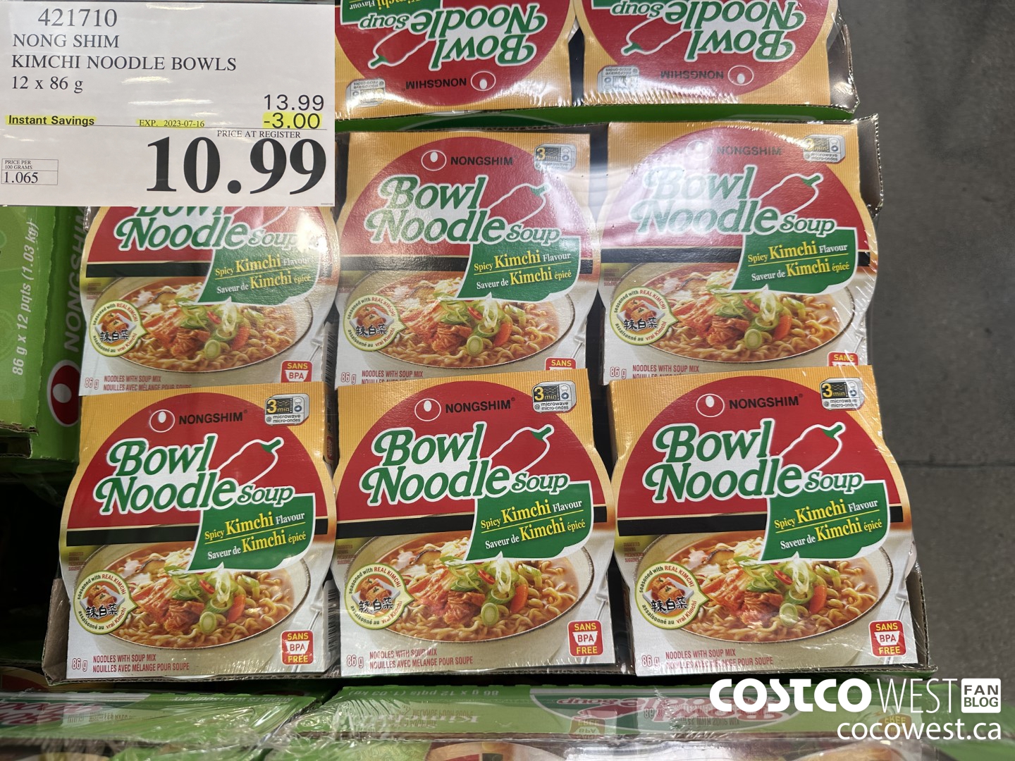 421710 NONG SHIM KIMCHI NOODLE BOWLS 12 x 86g ($3.00 INSTANT SAVINGS EXPIRES ON 2023-07-16) $10.99