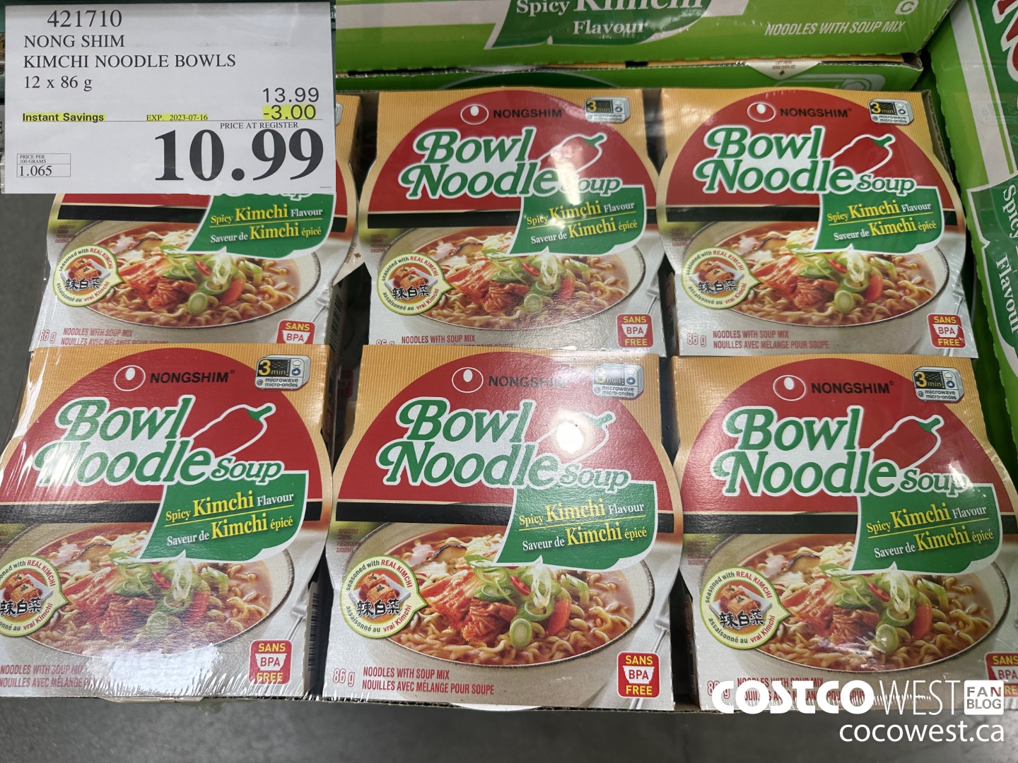 421710 NONG SHIM KIMCHI NOODLE BOWLS 12 x 86g ($3.00 INSTANT SAVINGS EXPIRES ON 2023-07-16) $10.99