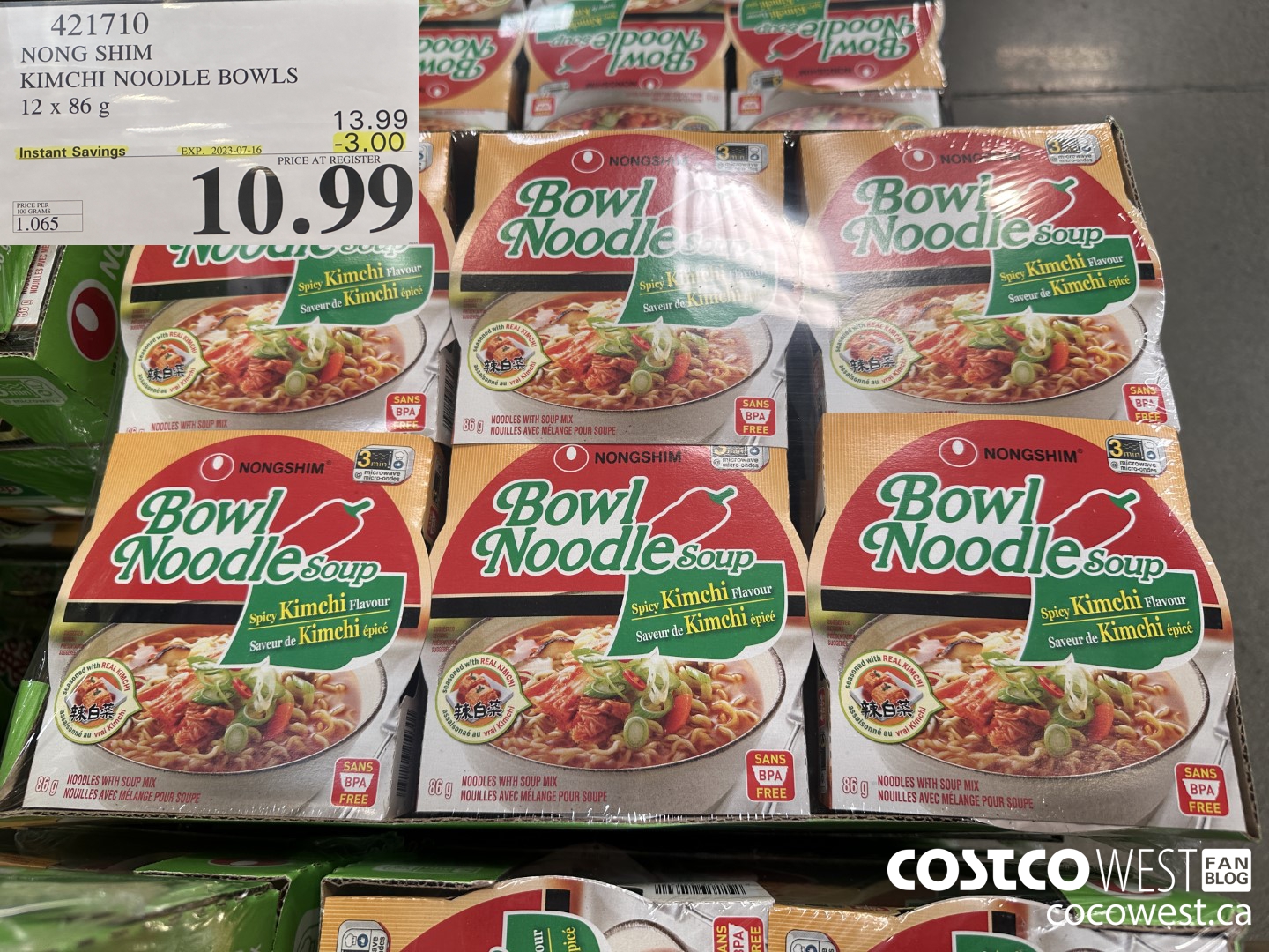 421710 NONG SHIM KIMCHI NOODLE BOWLS 12 x 86g ($3.00 INSTANT SAVINGS EXPIRES ON 2023-07-16) $10.99