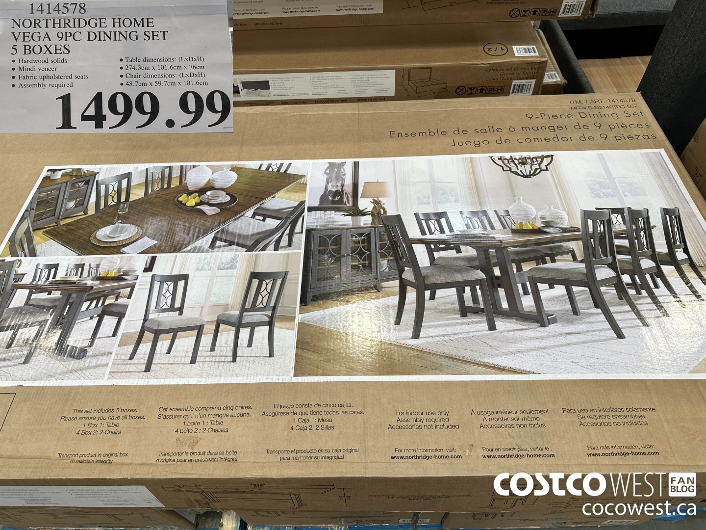 1414578 NORTHRIDGE HOME VEGA 9PC DINING SET 5 BOXES $1499.99