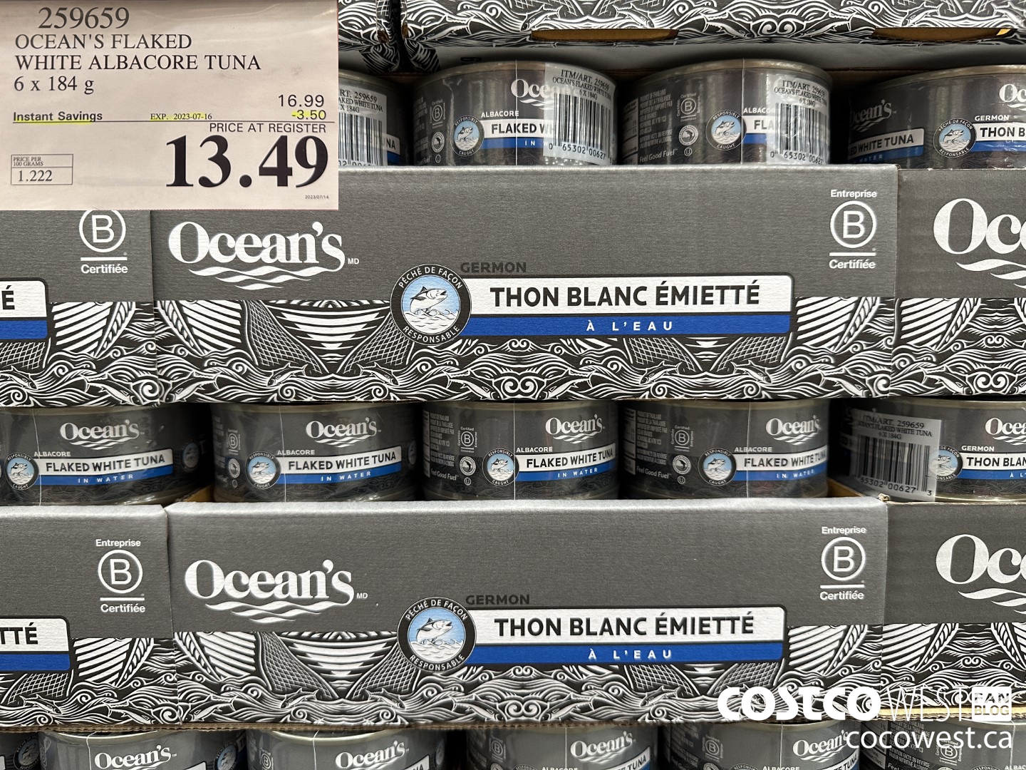 259659 OCEAN'S FLAKED WHITE ALBACORE TUNA 6x 184g ($3.50 INSTANT SAVINGS EXPIRES ON 2023-07-16) $13.49