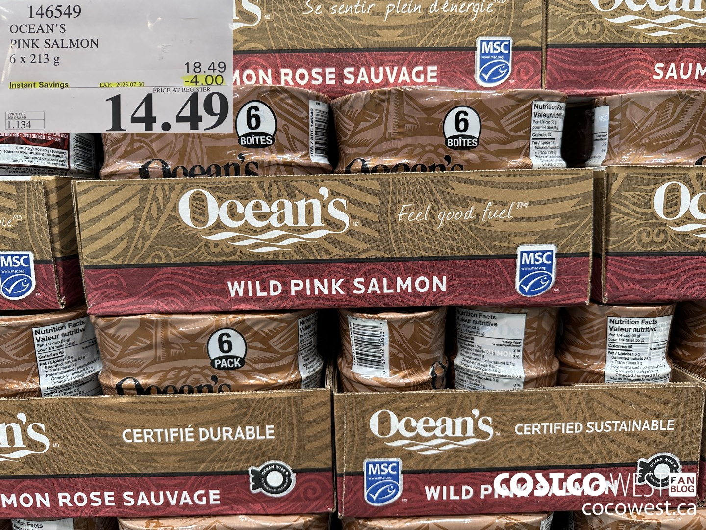 146549 OCEAN'S PINK SALMON 6 X 213 G ($4.00 INSTANT SAVINGS EXPIRES ON 2023-07-30) $14.49
