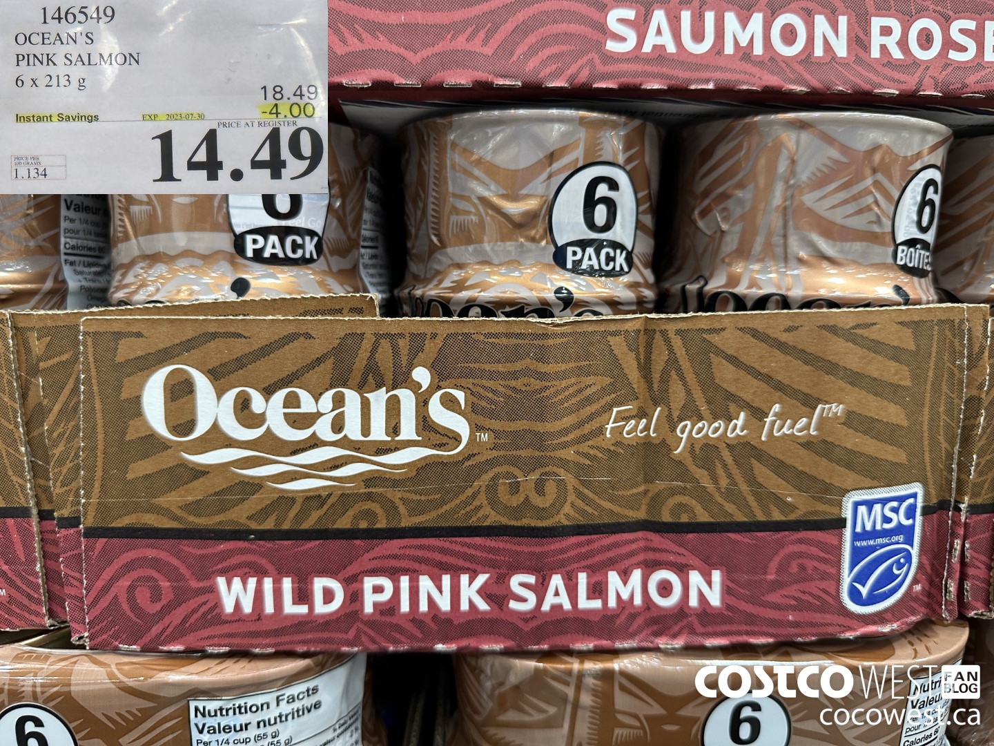 146549 OCEAN'S PINK SALMON 6 X 213 G ($4.00 INSTANT SAVINGS EXPIRES ON 2023-07-30) $14.49