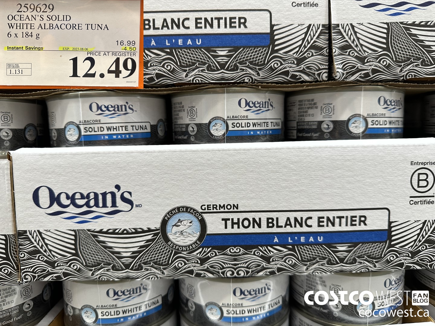 259629 OCEAN'S SOLID WHITE TUNA 6 X 184 G ($4.50 INSTANT SAVINGS EXPIRES ON 2023-08-06) $12.49