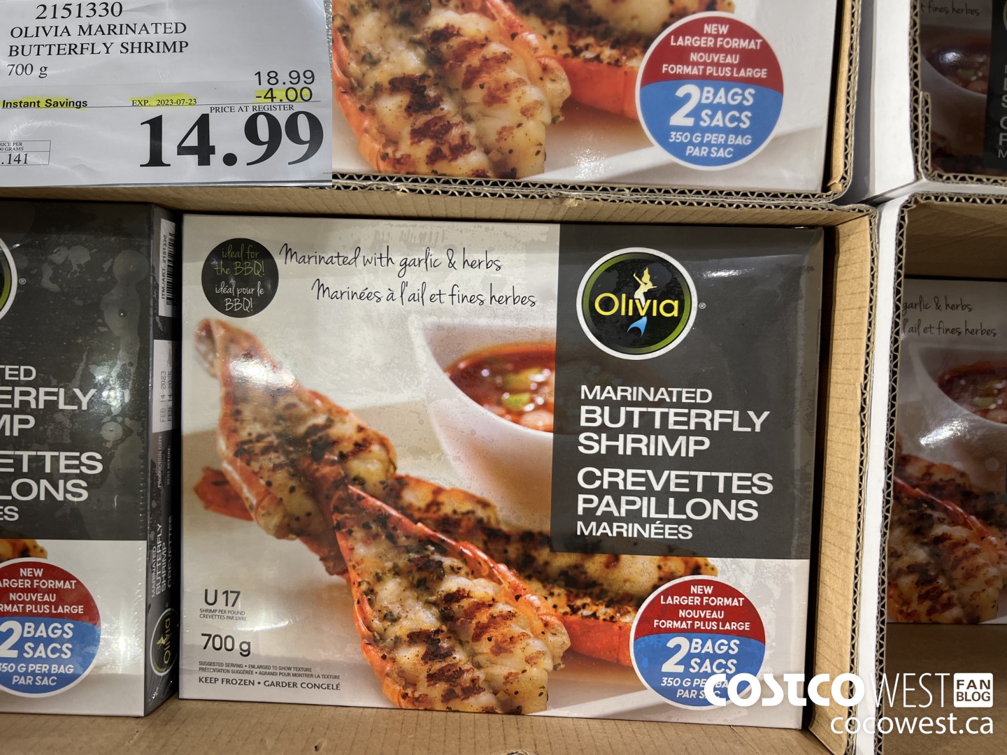 2151330 OLIVIA MARINATED BUTTERFLY SHRIMP 700G ($4.00 INSTANT SAVINGS EXPIRES ON 2023-07-23) $14.99