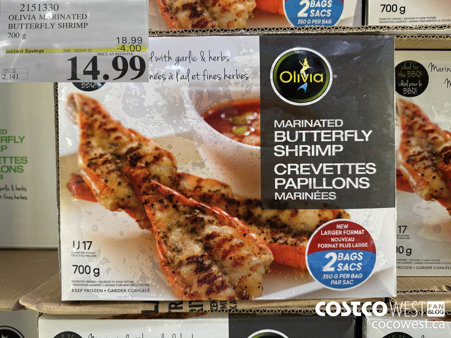 2151330 OLIVIA MARINATED BUTTERFLY SHRIMP 700G ($4.00 INSTANT SAVINGS EXPIRES ON 2023-07-23) $14.99