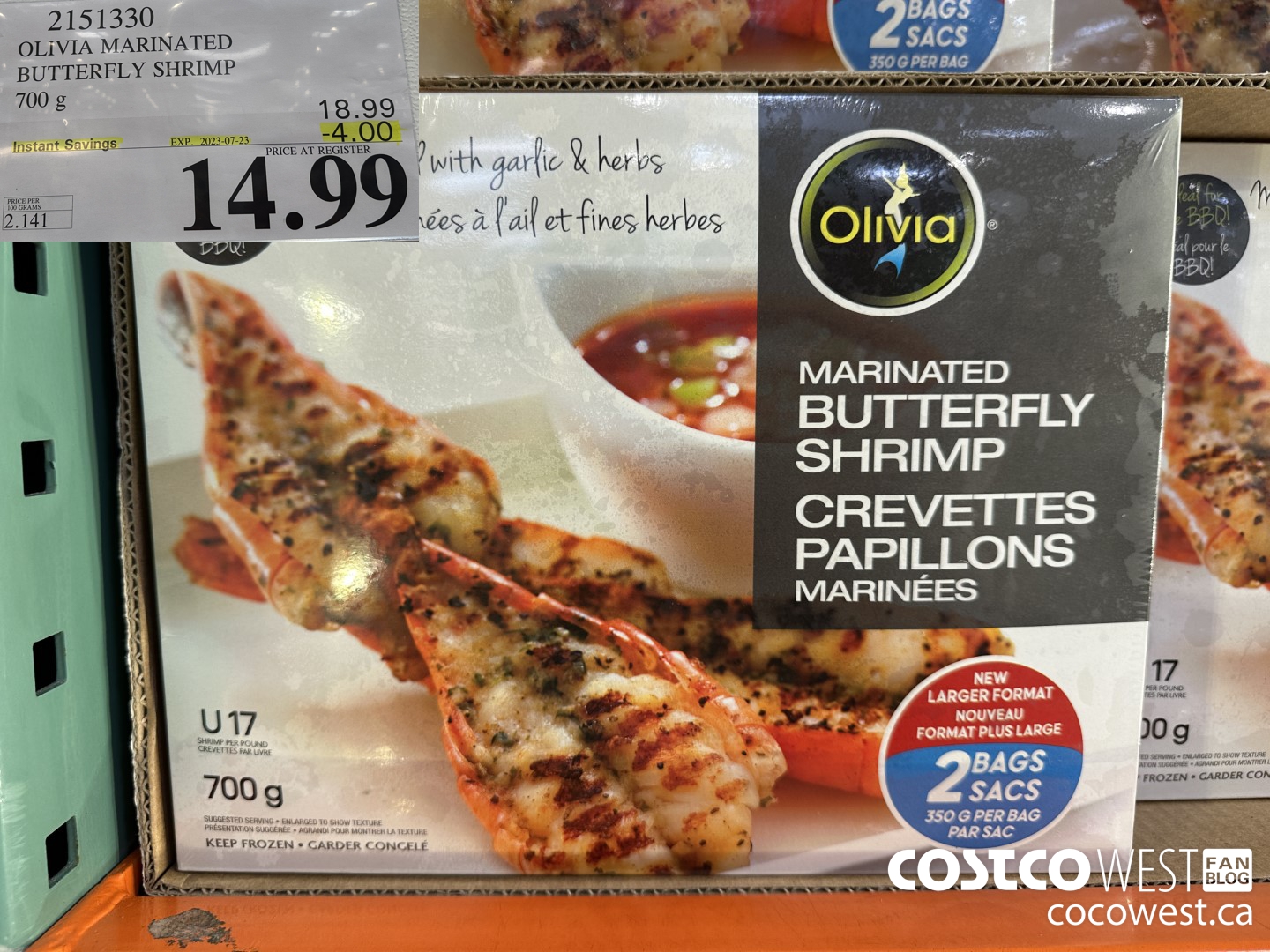 2151330 OLIVIA MARINATED BUTTERFLY SHRIMP 700G ($4.00 INSTANT SAVINGS EXPIRES ON 2023-07-23) $14.99