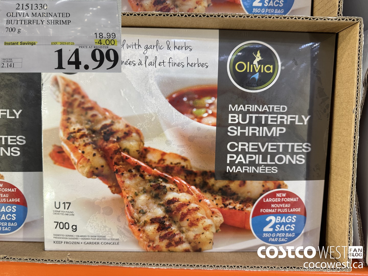 2151330 OLIVIA MARINATED BUTTERFLY SHRIMP 700G ($4.00 INSTANT SAVINGS EXPIRES ON 2023-07-23) $14.99