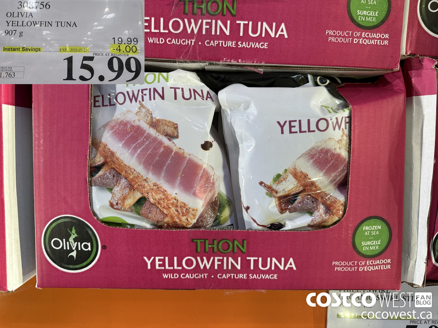 308756 OLIVIA YELLOWFIN TUNA 907G ($4.00 INSTANT SAVINGS EXPIRES ON 2023-07-23) $15.99