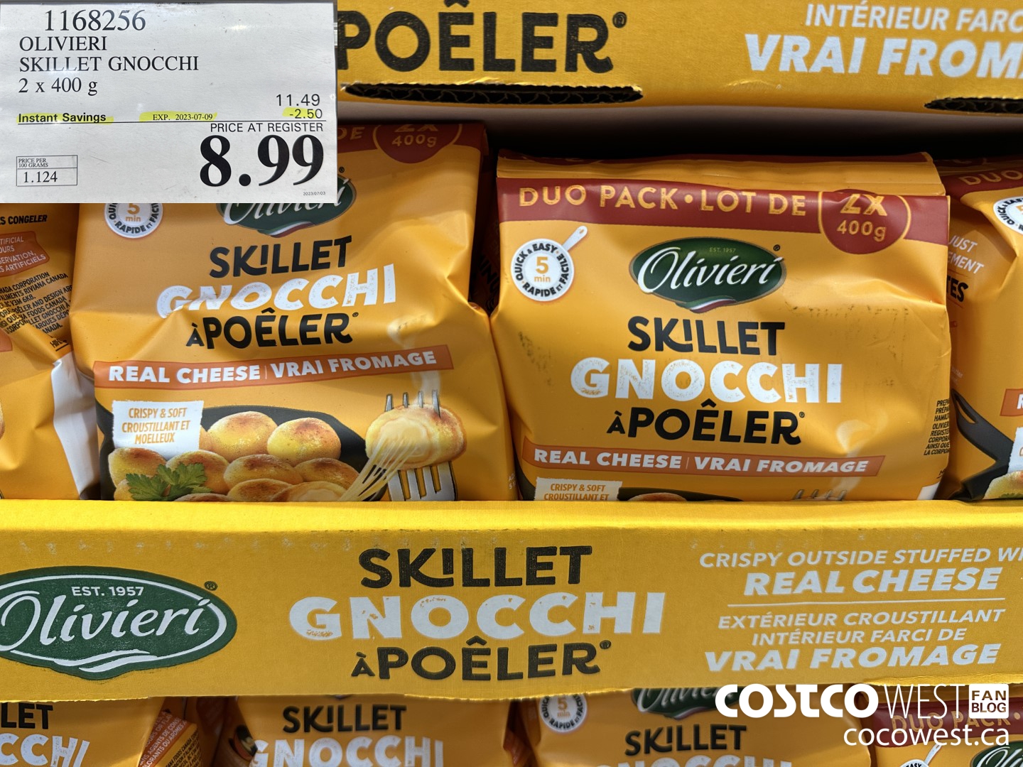 1168256 OLIVIERI SKILLET GNOCCHI 2 x 400 g ($2.50 INSTANT SAVINGS EXPIRES ON 2023-07-09) $8.99