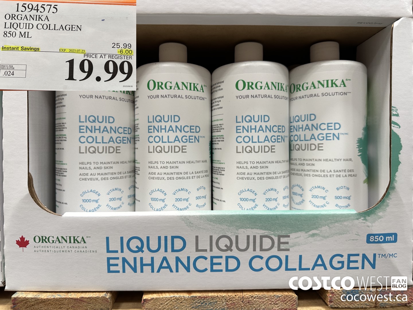 1594575 ORGANIKA LIQUID COLLAGEN 850 ML ($6.00 INSTANT SAVINGS EXPIRES ON 2023-07-23) $19.99