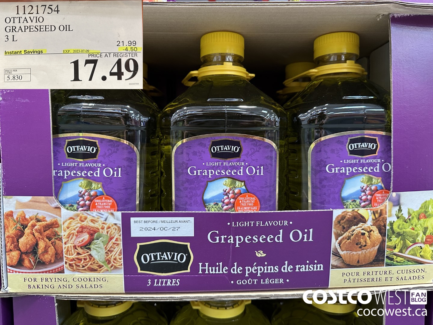 1121754 OTTAVIO GRAPESEED OIL 3 L ($4.50 INSTANT SAVINGS EXPIRES ON 2023-07-09) $17.49