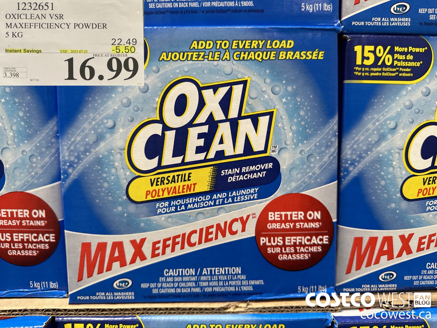 1232651 OXICLEAN VSR MAXEFFICIENCY POWDER 5 KG ($5.50 INSTANT SAVINGS EXPIRES ON 2023-07-23) $16.99