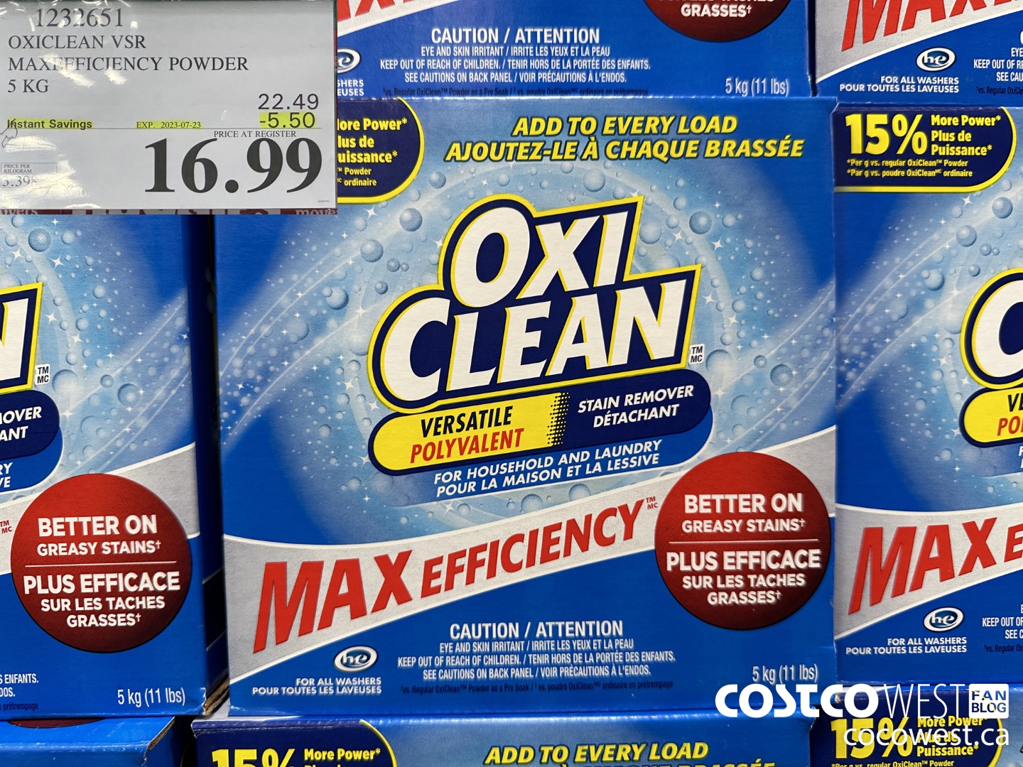 1232651 OXICLEAN VSR MAXEFFICIENCY POWDER 5 KG ($5.50 INSTANT SAVINGS EXPIRES ON 2023-07-23) $16.99