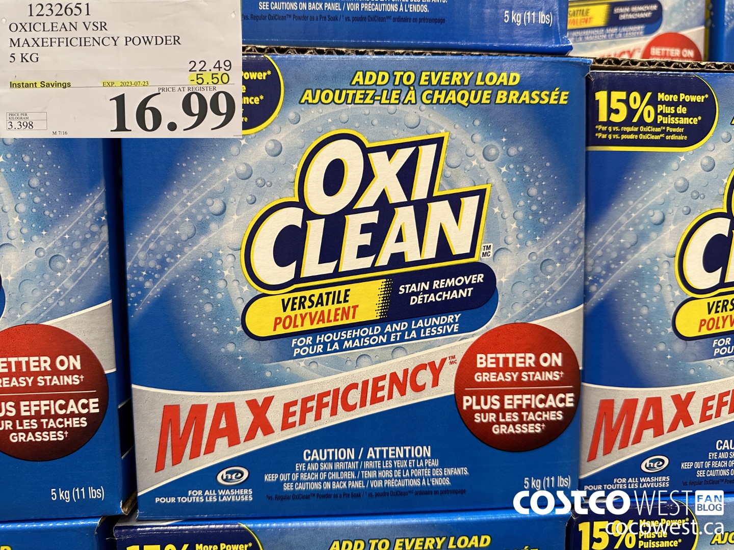 1232651 OXICLEAN VSR MAXEFFICIENCY POWDER 5 KG ($5.50 INSTANT SAVINGS EXPIRES ON 2023-07-23) $16.99