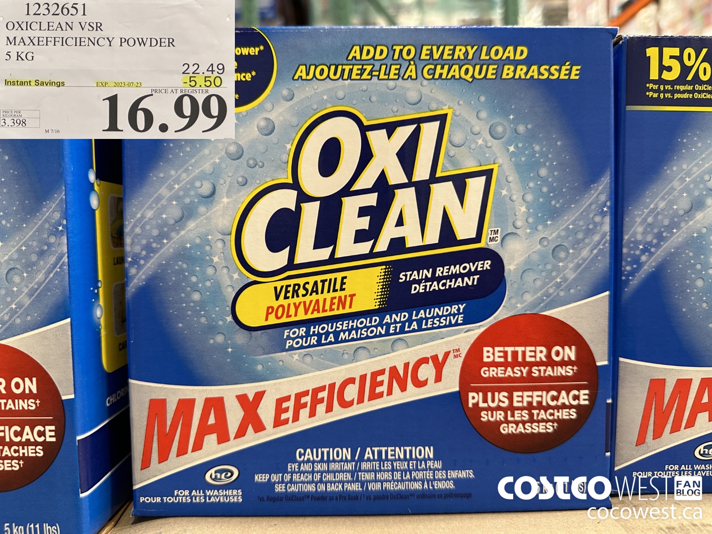 1232651 OXICLEAN VSR MAXEFFICIENCY POWDER 5 KG ($5.50 INSTANT SAVINGS EXPIRES ON 2023-07-23) $16.99