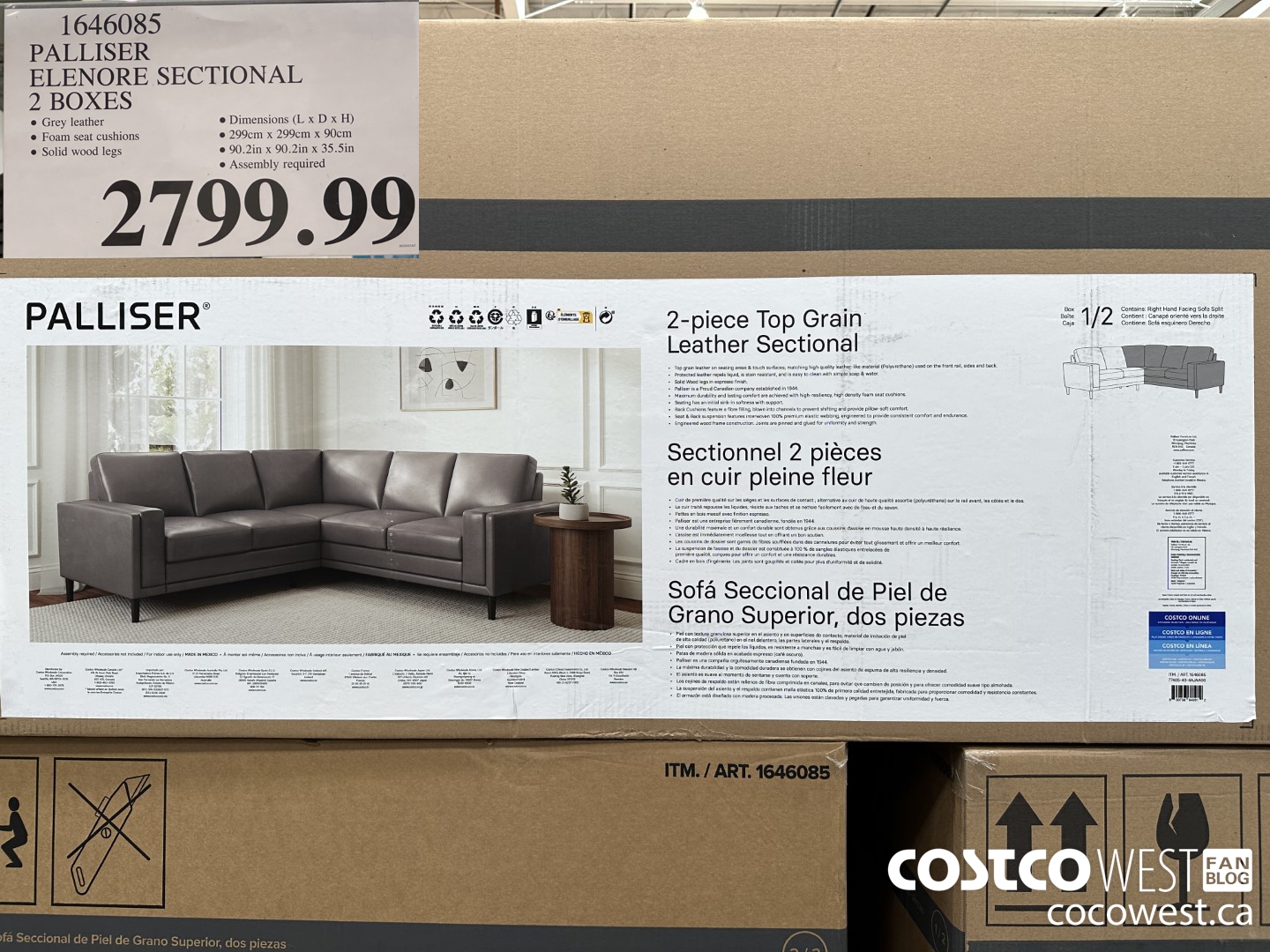 1646085 PALLISER ELENORE SECTIONAL 2 BOXES $2799.99