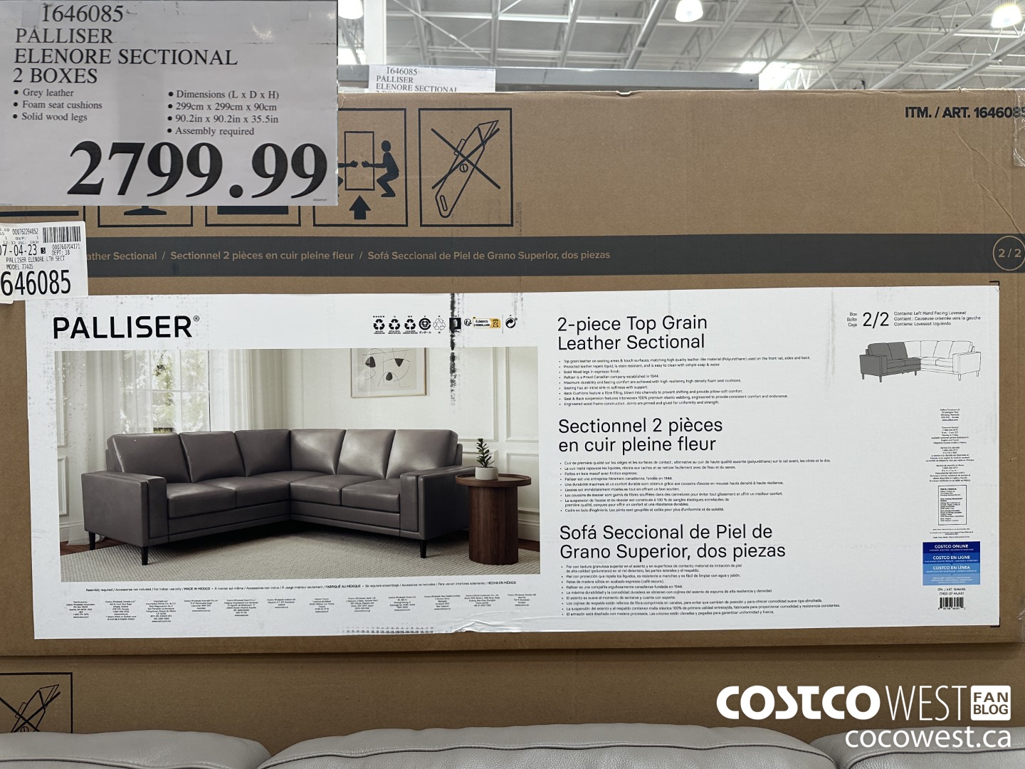 1646085 PALLISER ELENORE SECTIONAL 2 BOXES $2799.99