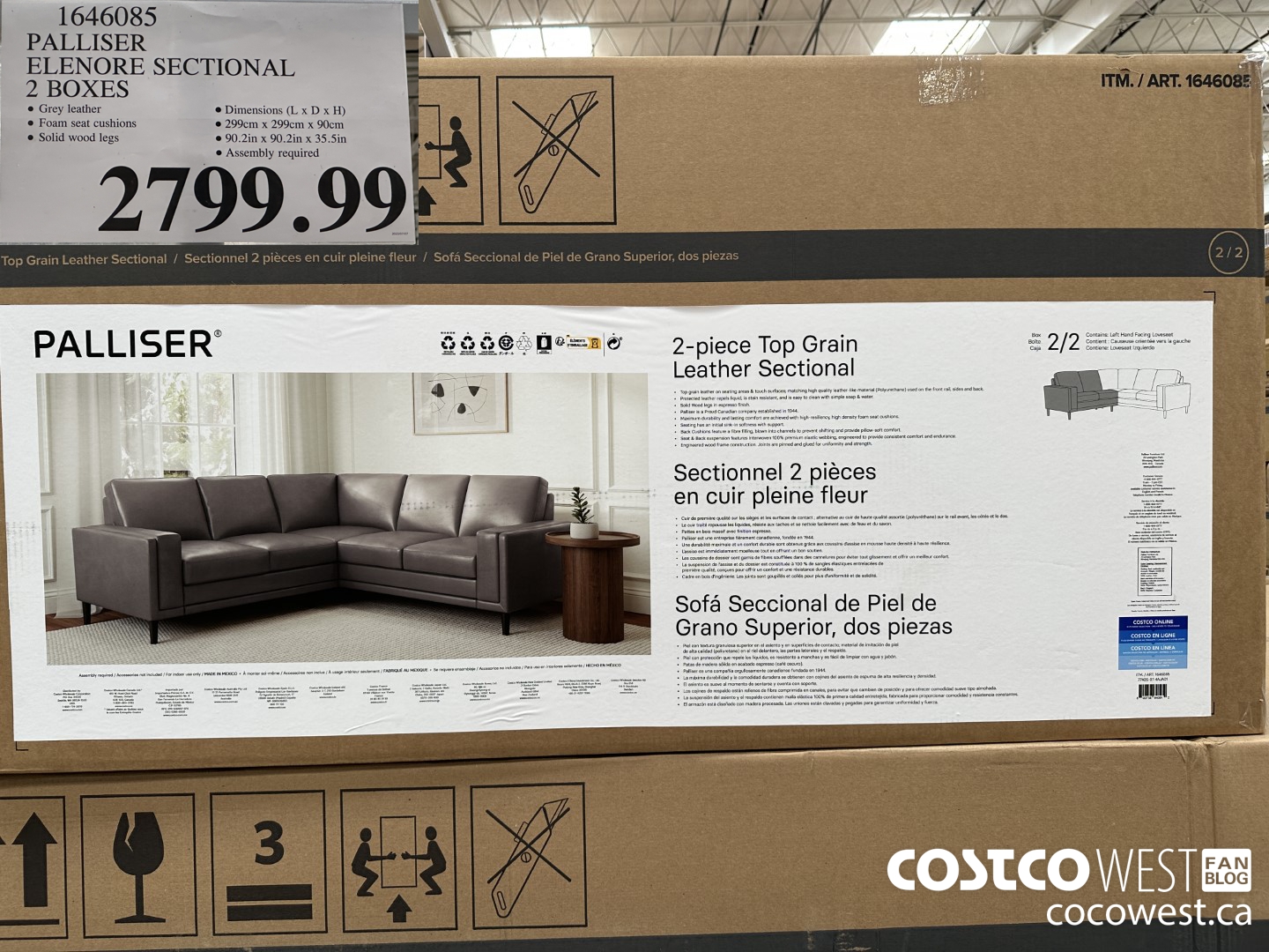 1646085 PALLISER ELENORE SECTIONAL 2 BOXES $2799.99