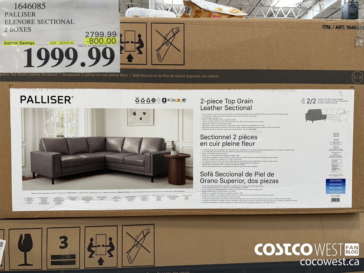 1646085 PALLISER ELENORE SECTIONAL 2 BOXES ($800.00 INSTANT SAVINGS EXPIRES ON 2023-07-30) $1999.99