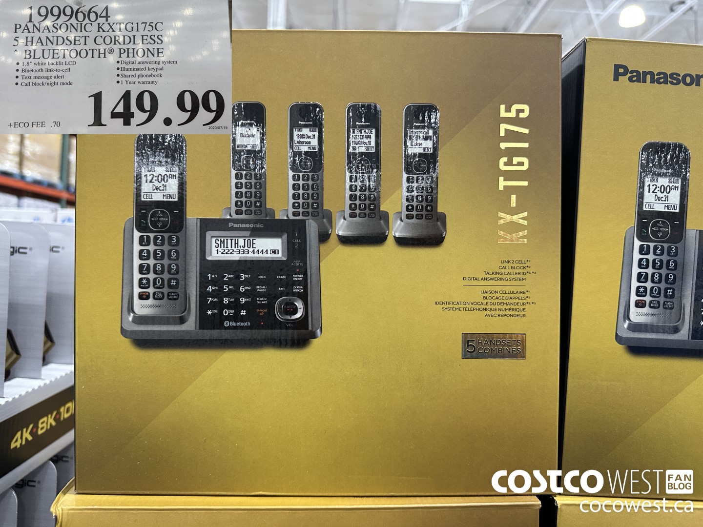 999664 PANASONIC KXTG175C 5-HANDSET CORDLESS BLUETOOTH PHONE $149.99