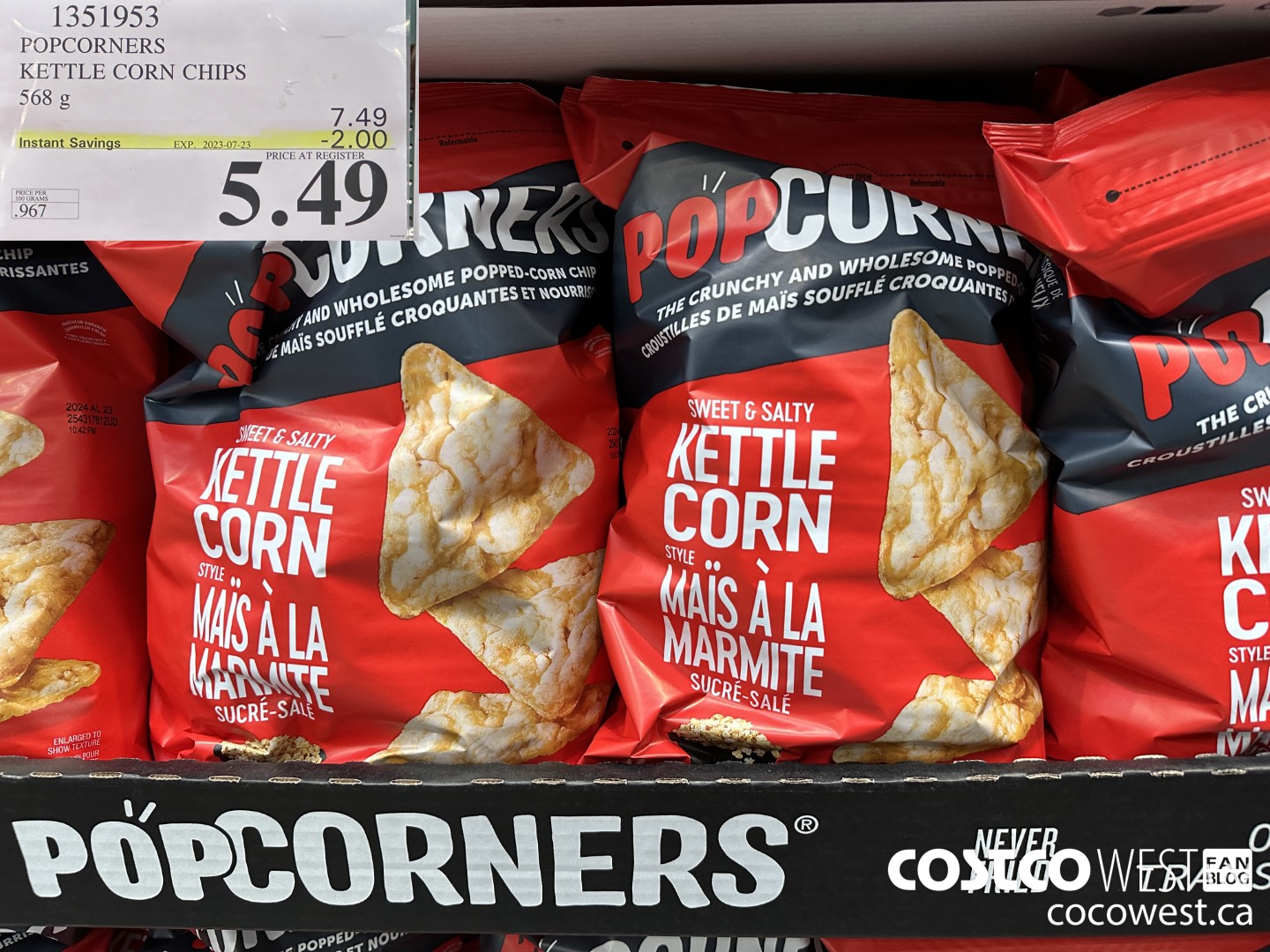 1351953 POPCORNERS KETTLE CORN CHIPS 567 g ($2.00 INSTANT SAVINGS EXPIRES ON 2023-07-23) $5.49
