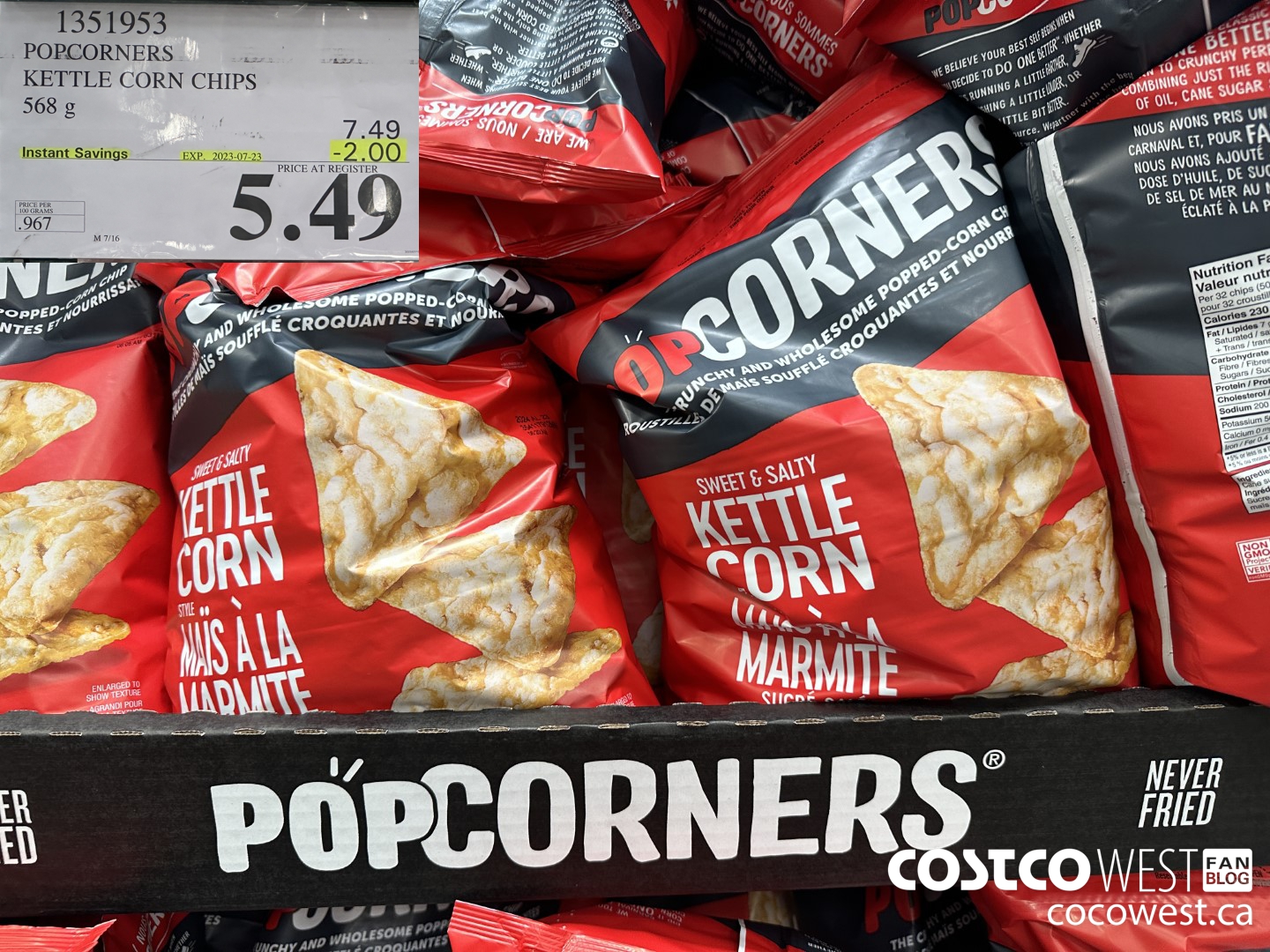 1351953 POPCORNERS KETTLE CORN CHIPS 567 g ($2.00 INSTANT SAVINGS EXPIRES ON 2023-07-23) $5.49