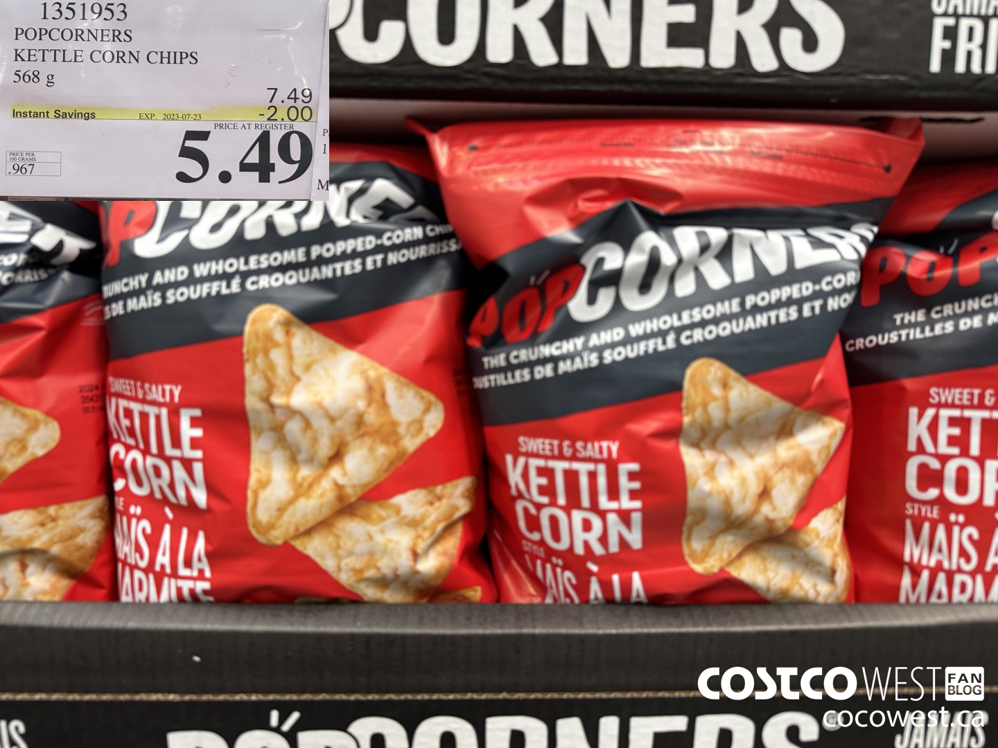 1351953 POPCORNERS KETTLE CORN CHIPS 568 g ($2.00 INSTANT SAVINGS EXPIRES ON 2023-07-23) $5.49