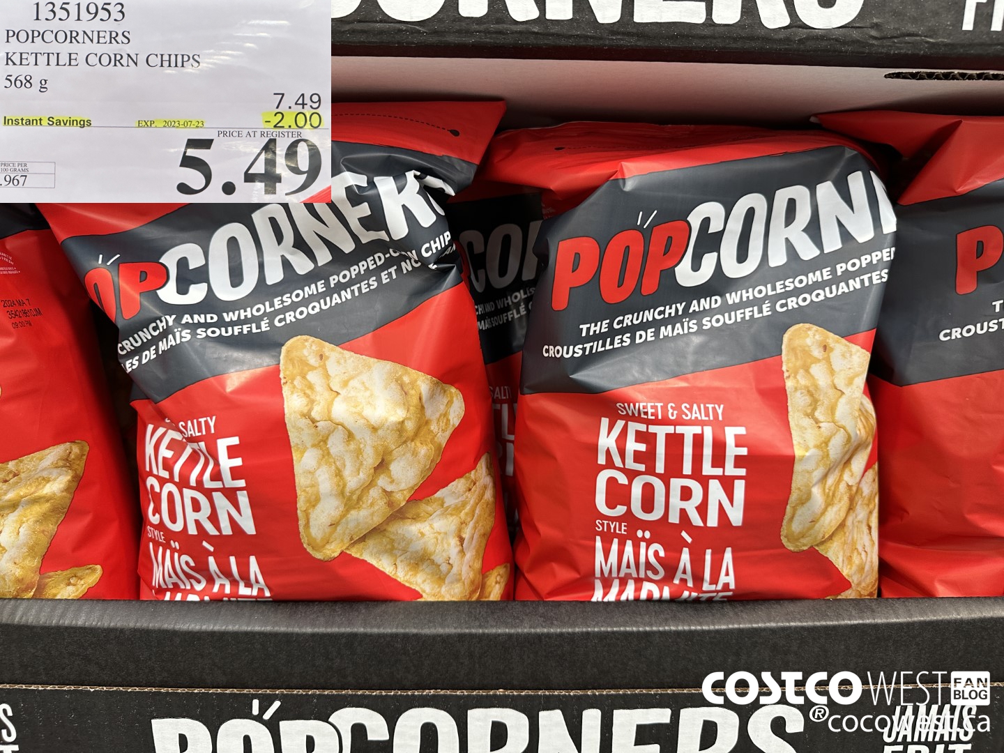 1351953 POPCORNERS KETTLE CORN CHIPS 568 g ($2.00 INSTANT SAVINGS EXPIRES ON 2023-07-23) $5.49