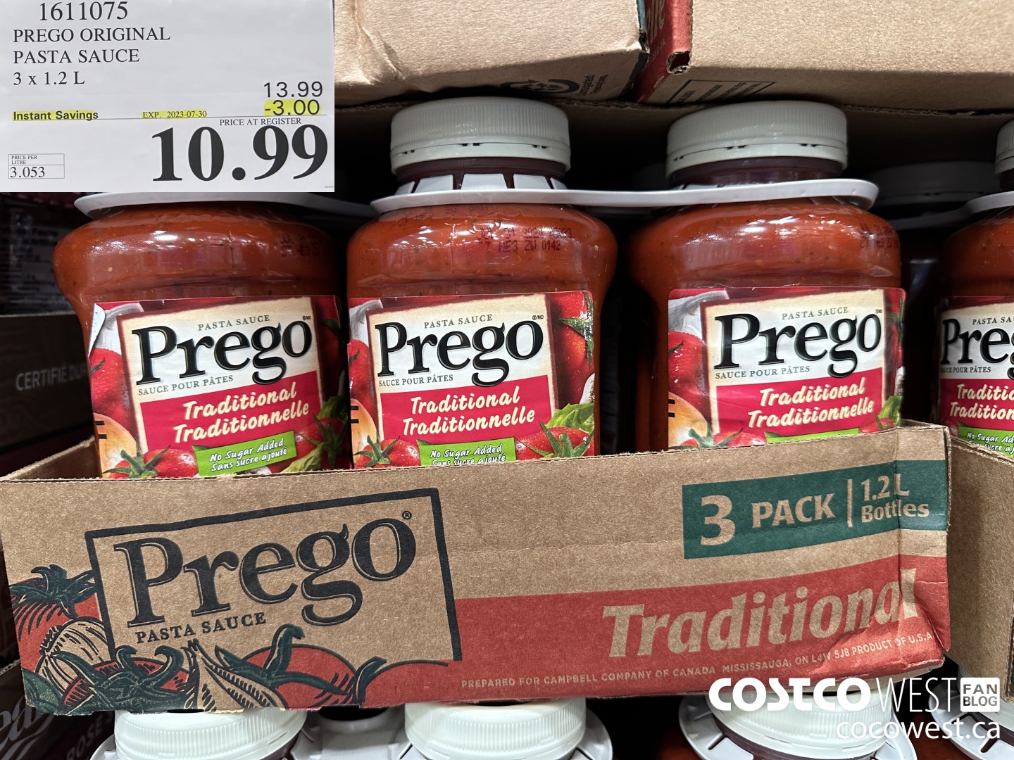 1611075 PREGO ORIGINAL PASTA SAUCE 3 X 1.2 L ($3.00 INSTANT SAVINGS EXPIRES ON 2023-07-30) $10.99