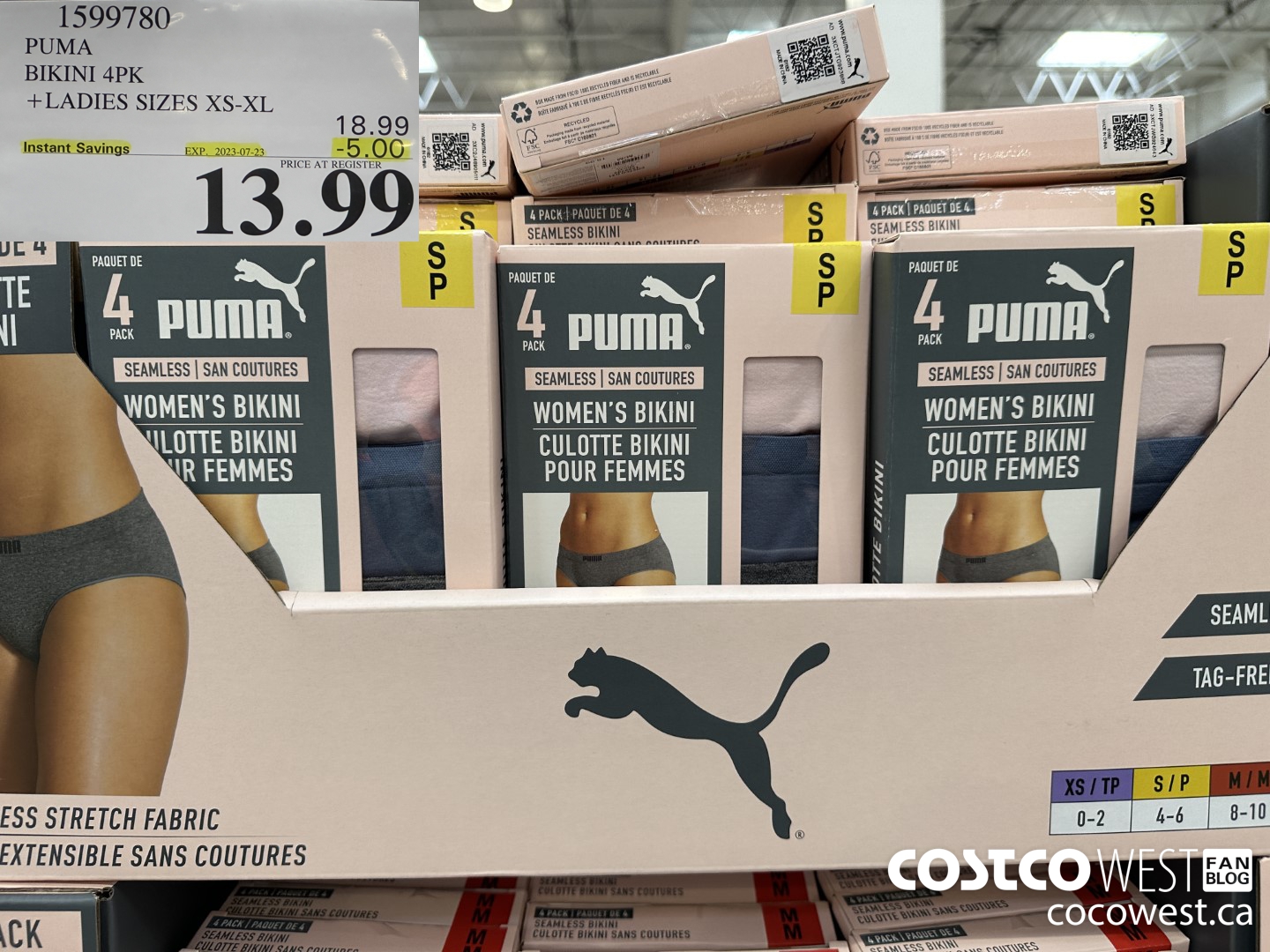 1599780 PUMA BIKINI 4PK LADIES SIZES XS-XL ($5.00 INSTANT SAVINGS EXPIRES ON 2023-07-23) $13.99