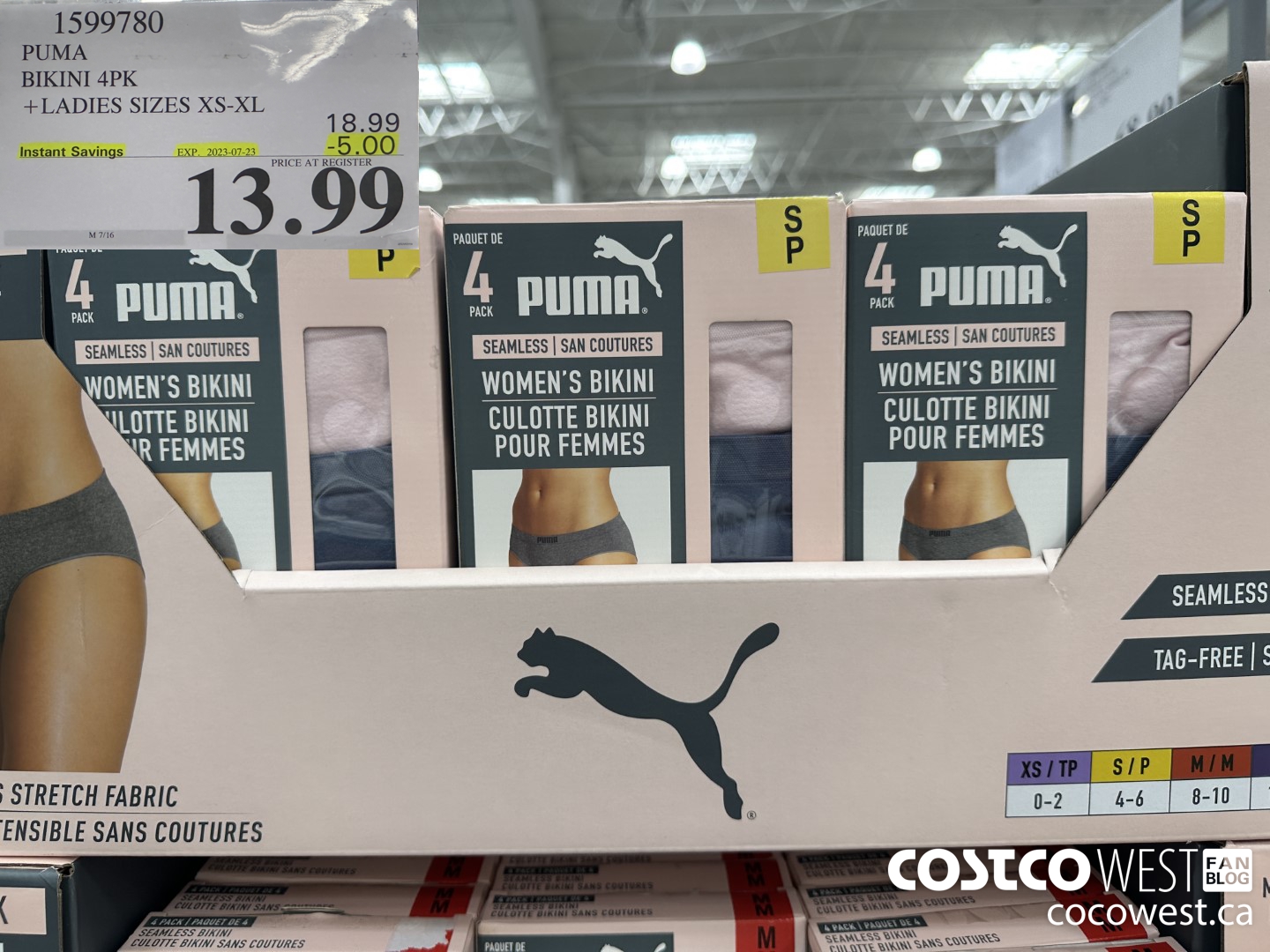 1599780 PUMA BIKINI 4PK LADIES SIZES XS-XL ($5.00 INSTANT SAVINGS EXPIRES ON 2023-07-23) $13.99