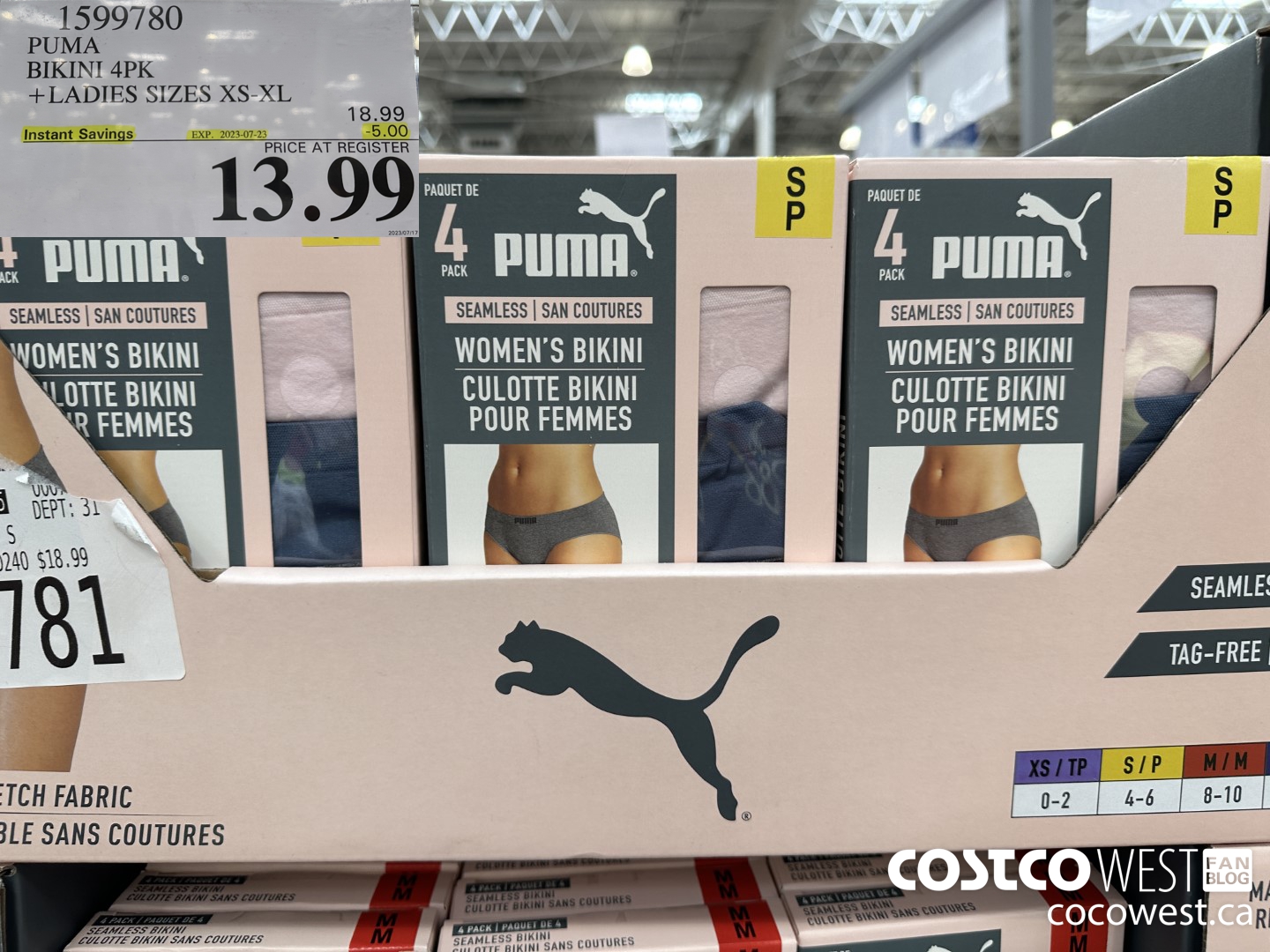 1599780 PUMA BIKINI 4PK LADIES SIZES XS-XL ($5.00 INSTANT SAVINGS EXPIRES ON 2023-07-23) $13.99