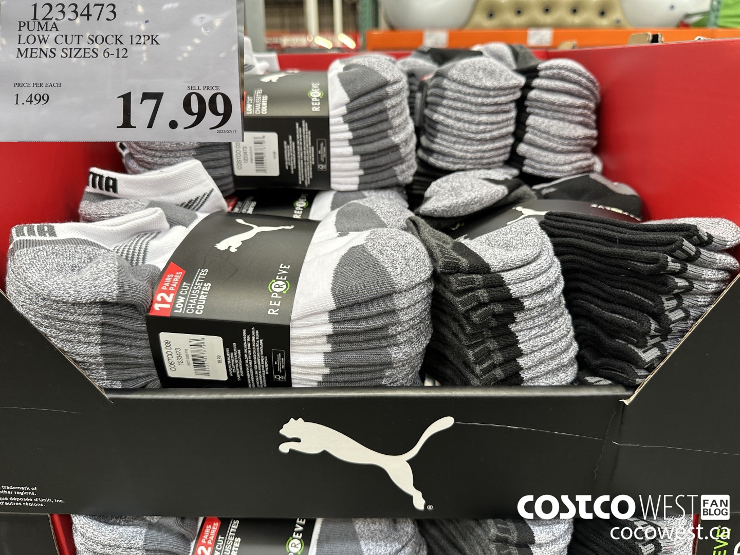 1233473 PUMA LOW CUT SOCK 12PK MENS SIZES 6-12 $17.99