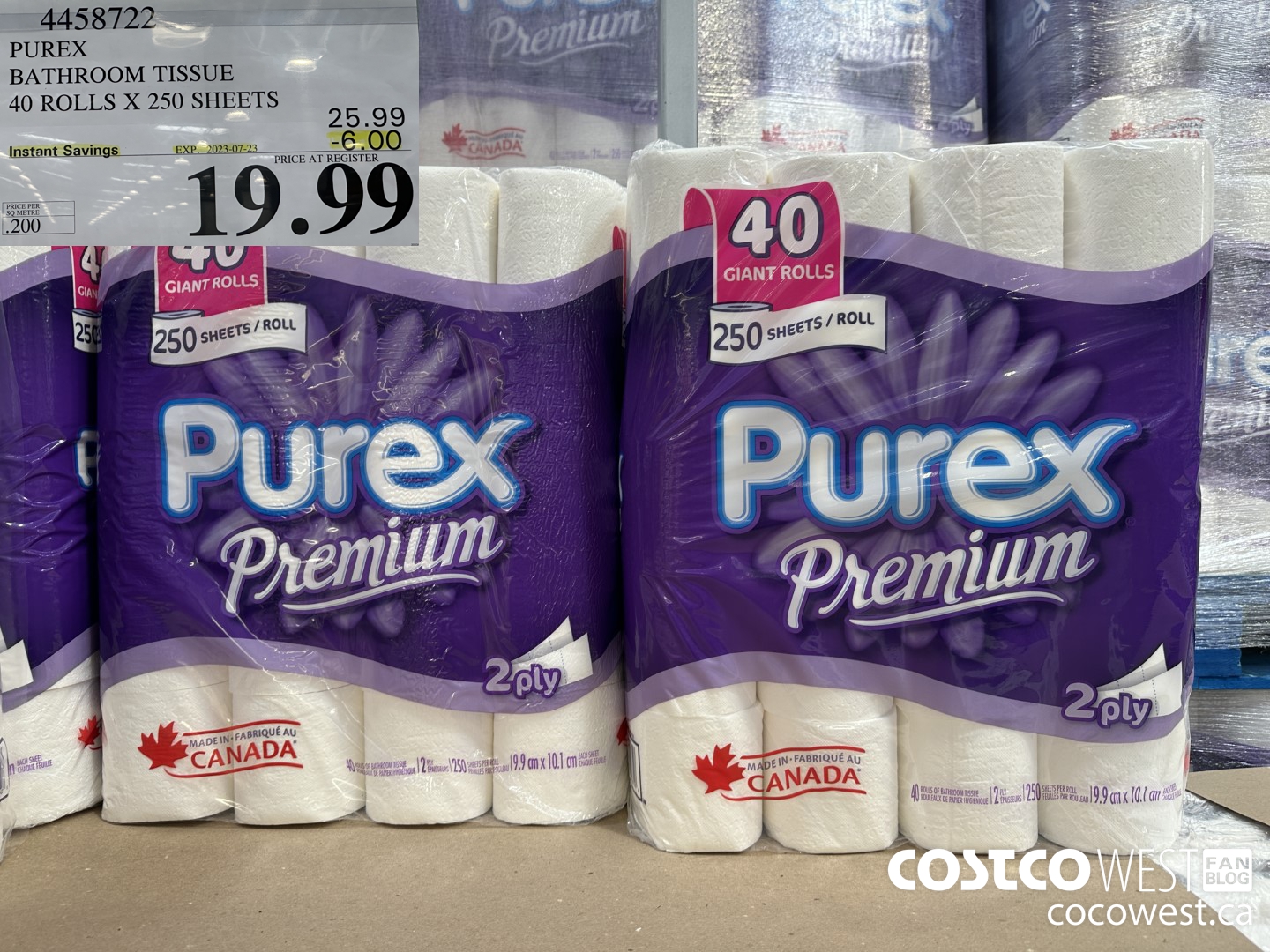 4458722 PUREX BATHROOM TISSUE 40 ROLLS X 250 SHEETS ($6.00 INSTANT SAVINGS EXPIRES ON 2023-07-23) $19.99
