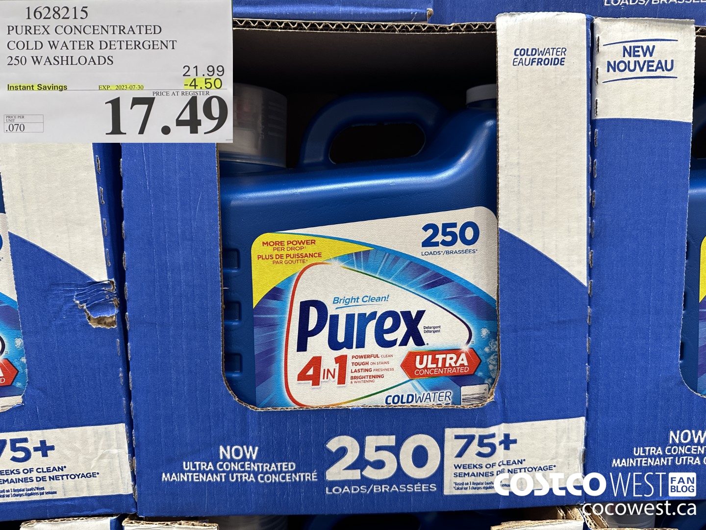 1628215 PUREX CONCENTRATED COLD WATER DETERGENT 250 WASHLOADS ($4.50 INSTANT SAVINGS EXPIRES ON 2023-07-30) $17.49
