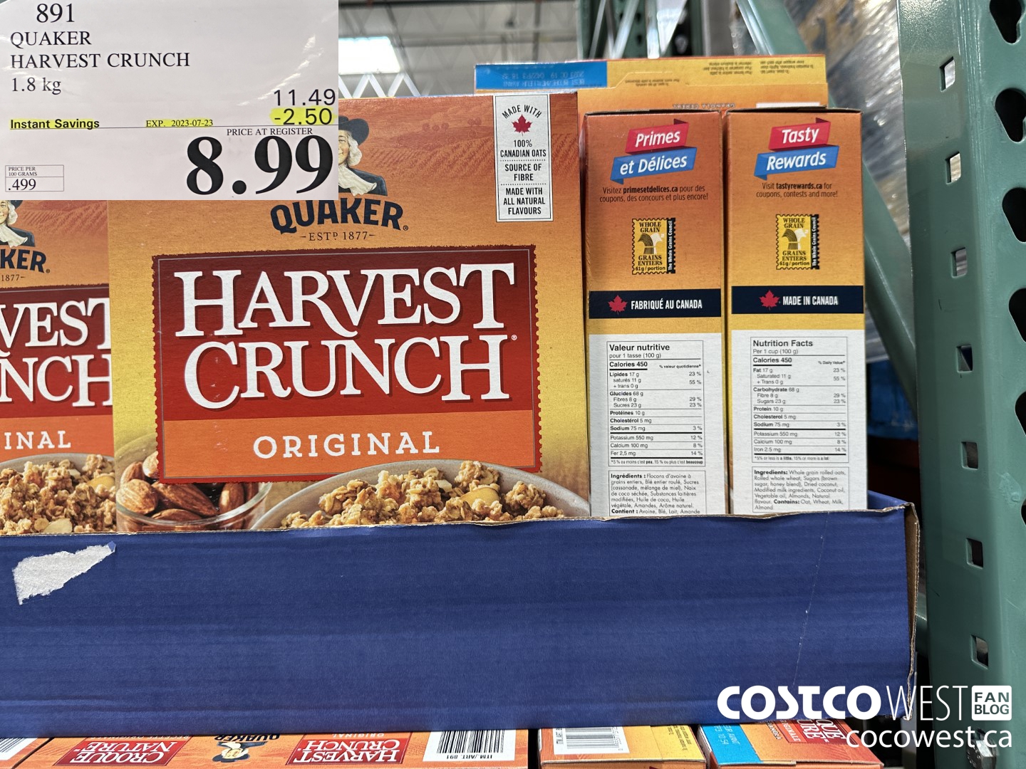 891 QUAKER HARVEST CRUNCH 1.8 KG ($2.50 INSTANT SAVINGS EXPIRES ON 2023-07-23) $8.99