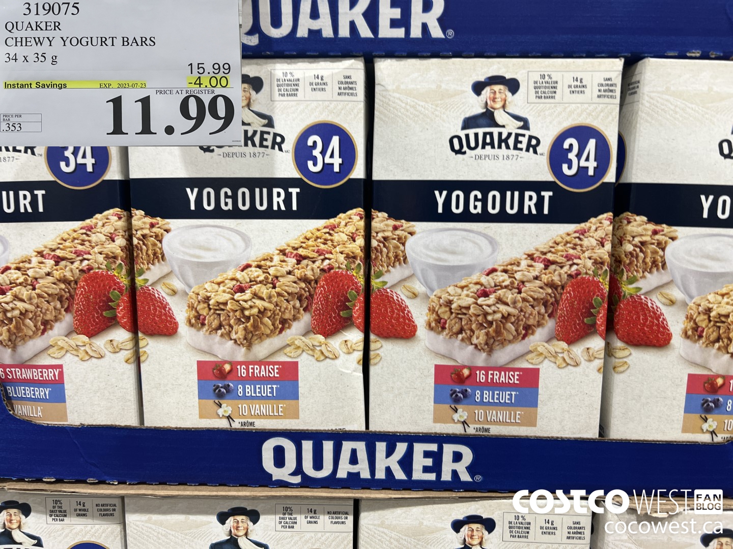 319075 QUAKER CHEWY YOGURT BARS PACK OF 34 ($4.00 INSTANT SAVINGS EXPIRES ON 2023-07-23) $11.99