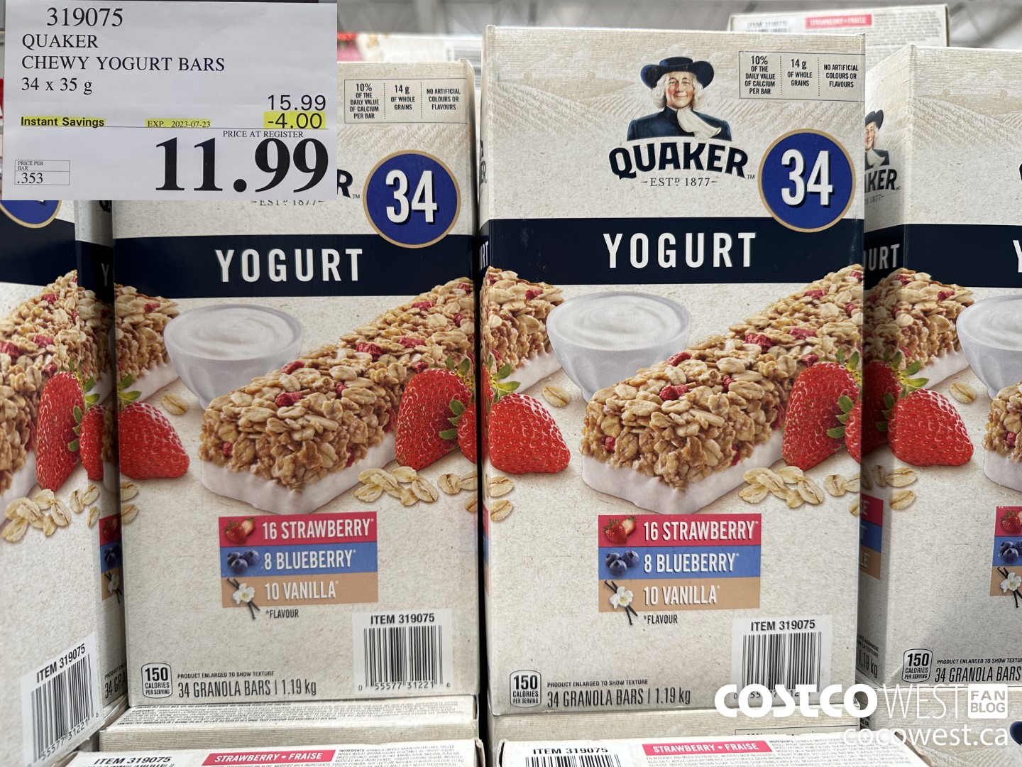 319075 QUAKER CHEWY YOGURT BARS PACK OF 34 ($4.00 INSTANT SAVINGS EXPIRES ON 2023-07-23) $11.99