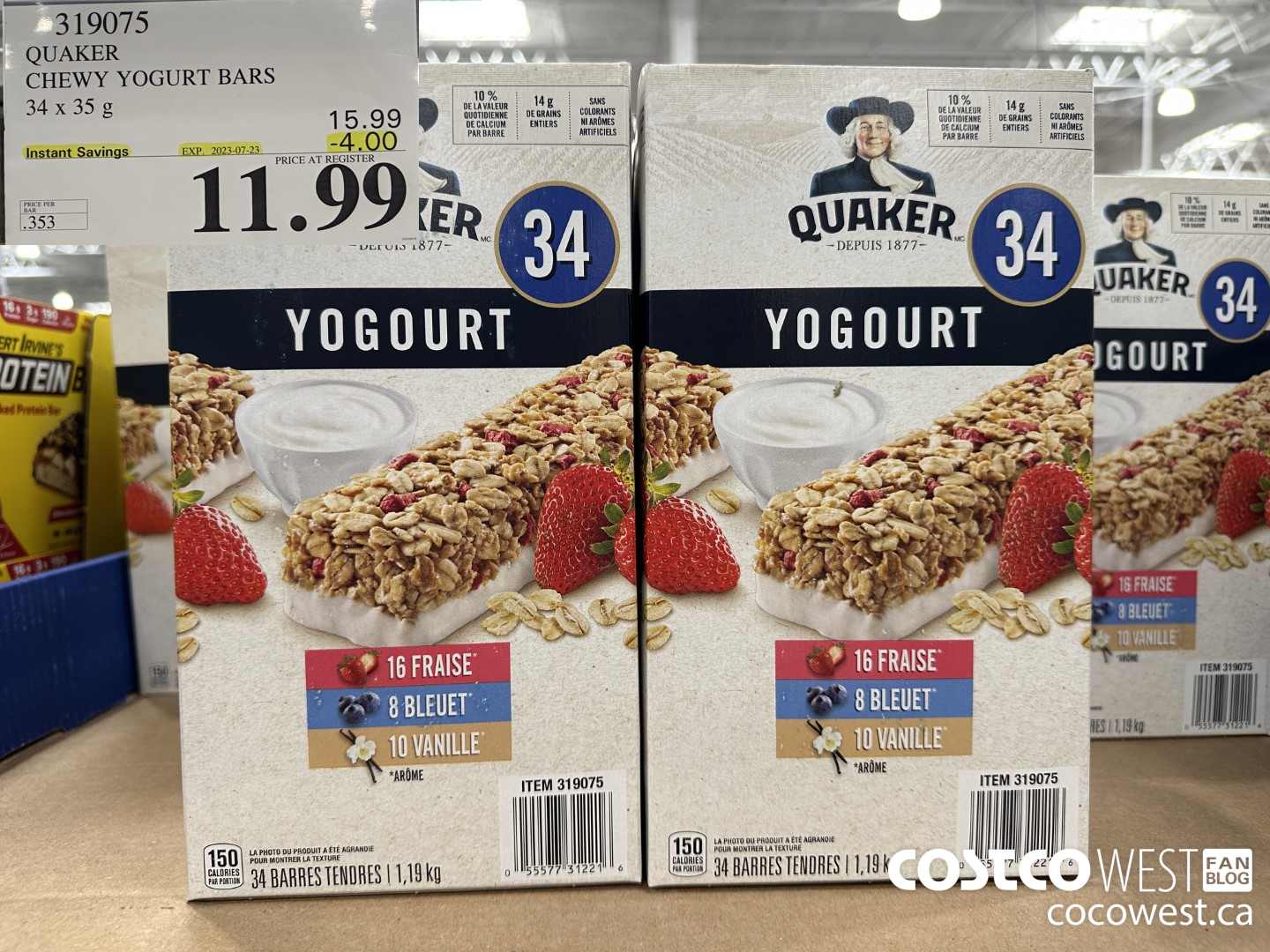 319075 QUAKER CHEWY YOGURT BARS PACK OF 34 ($4.00 INSTANT SAVINGS EXPIRES ON 2023-07-23) $11.99