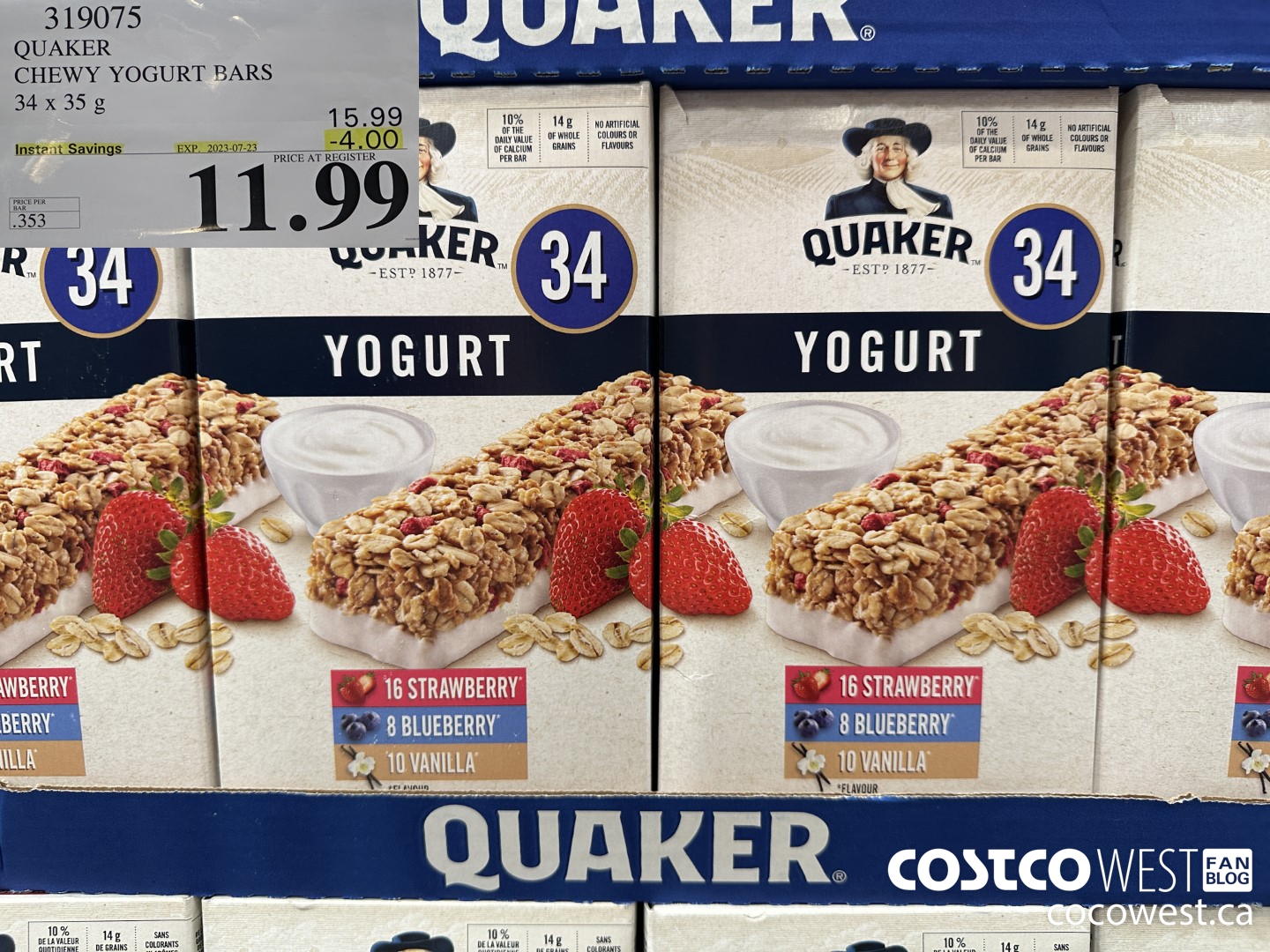 319075 QUAKER CHEWY YOGURT BARS PACK OF 34 ($4.00 INSTANT SAVINGS EXPIRES ON 2023-07-23) $11.99