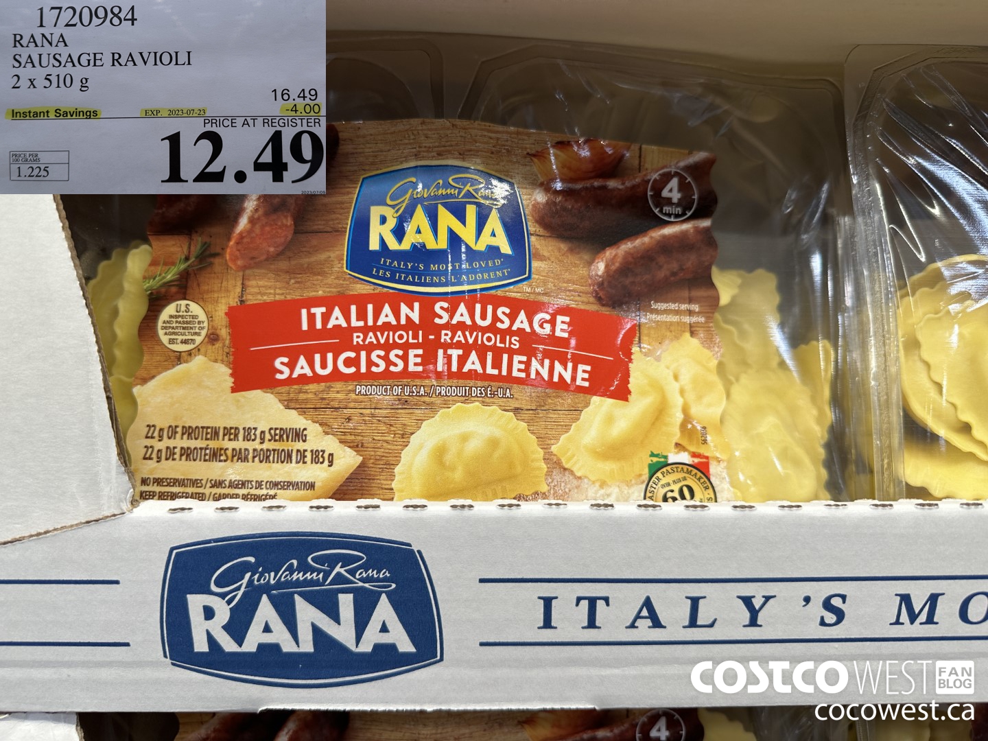 1720984 RANA SAUSAGE RAVIOLI 2 X 510 G ($4.00 INSTANT SAVINGS EXPIRES ON 2023-07-23) $12.49