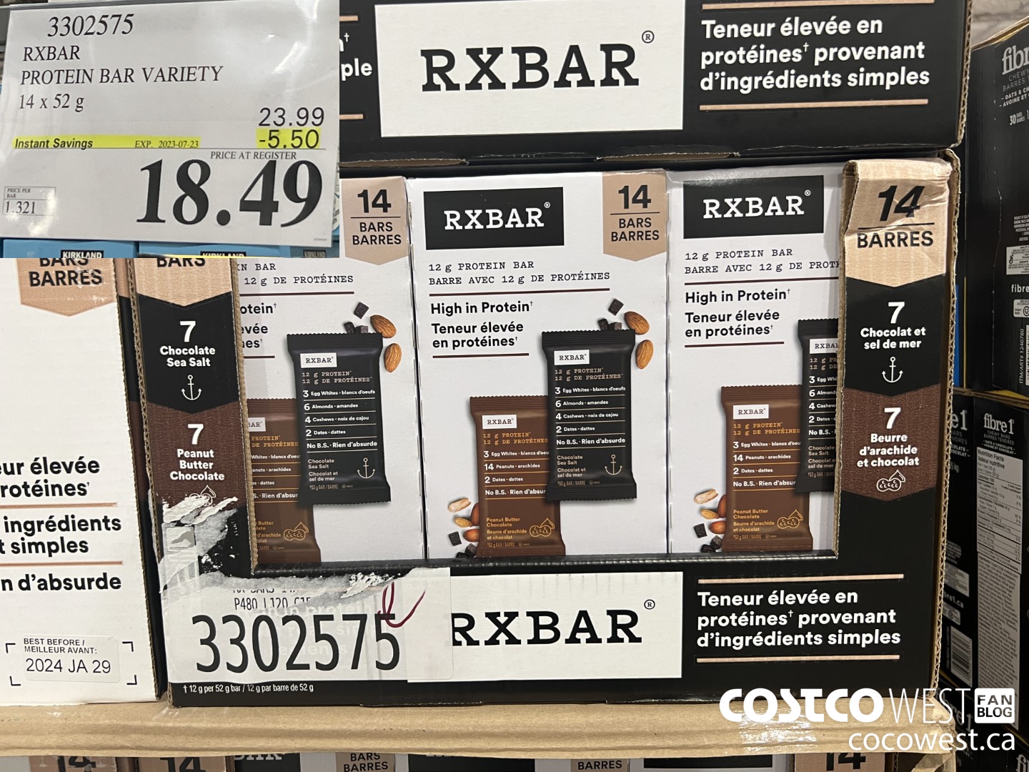 3302575 RXBAR PROTEIN BAR VARIETY 14 X 52 G ($5.50 INSTANT SAVINGS EXPIRES ON 2023-07-23) $18.49