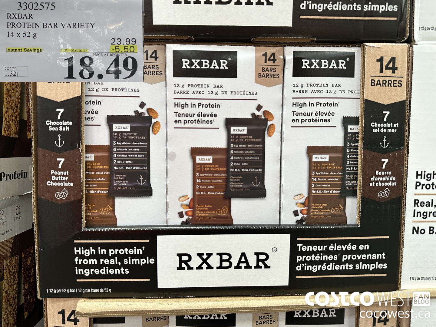 3302575 RXBAR PROTEIN BAR VARIETY 14 X 52 G ($5.50 INSTANT SAVINGS EXPIRES ON 2023-07-23) $18.49
