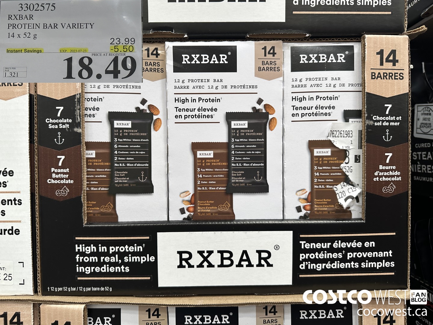 3302575 RXBAR PROTEIN BAR VARIETY 14 X 52 G ($5.50 INSTANT SAVINGS EXPIRES ON 2023-07-23) $18.49