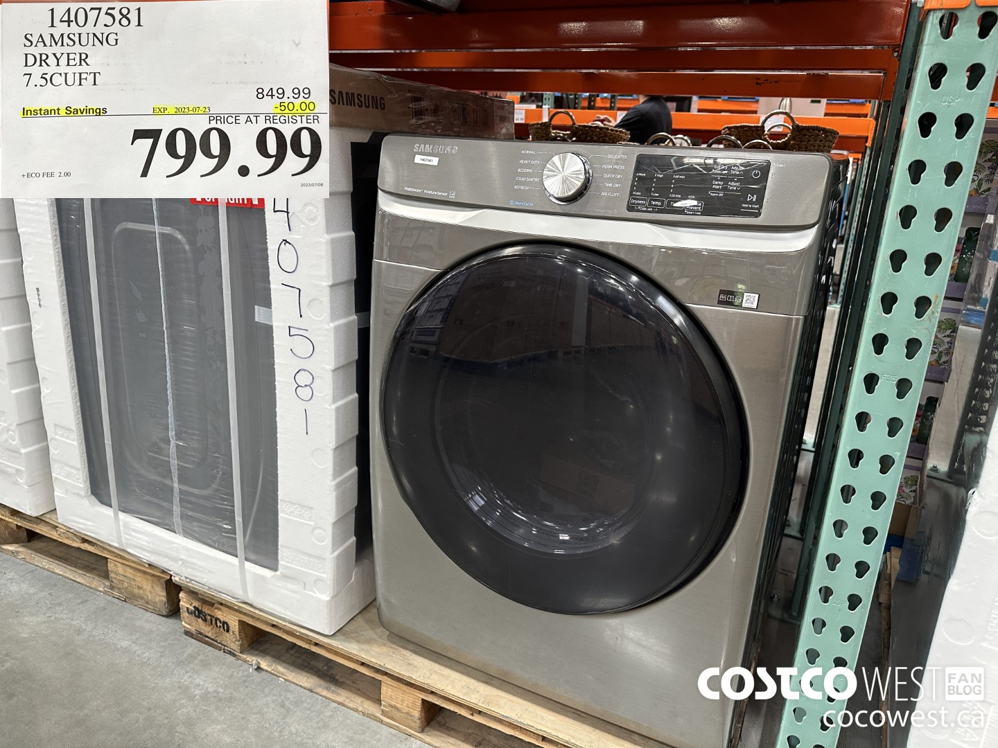 1407581 SAMSUNG DRYER 7.5CUFT ($50.00 INSTANT SAVINGS EXPIRES ON 2023-07-23) $799.99