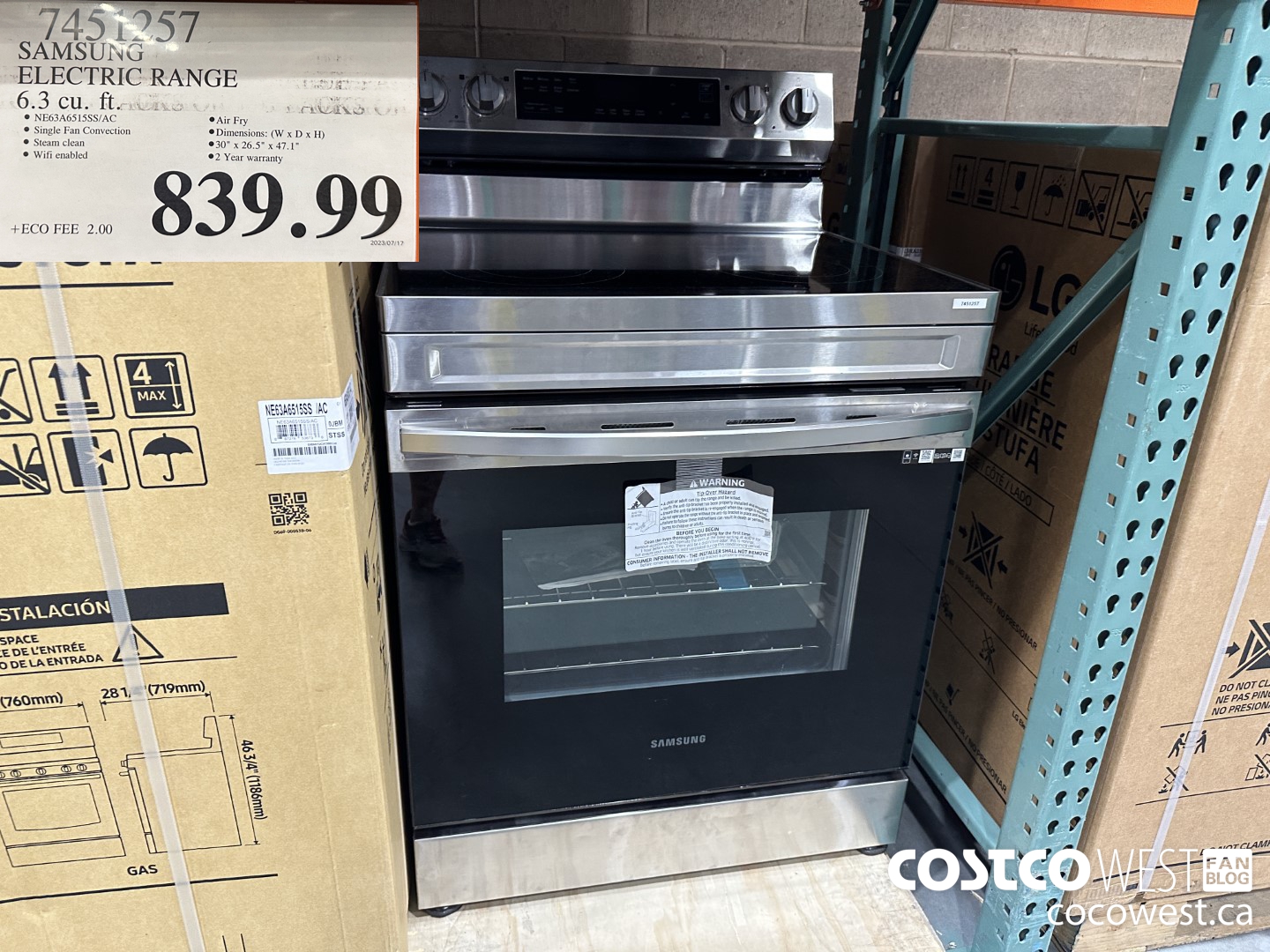 7451257 SAMSUNG ELECTRIC RANGE 6.3 CU. FT. $839.99