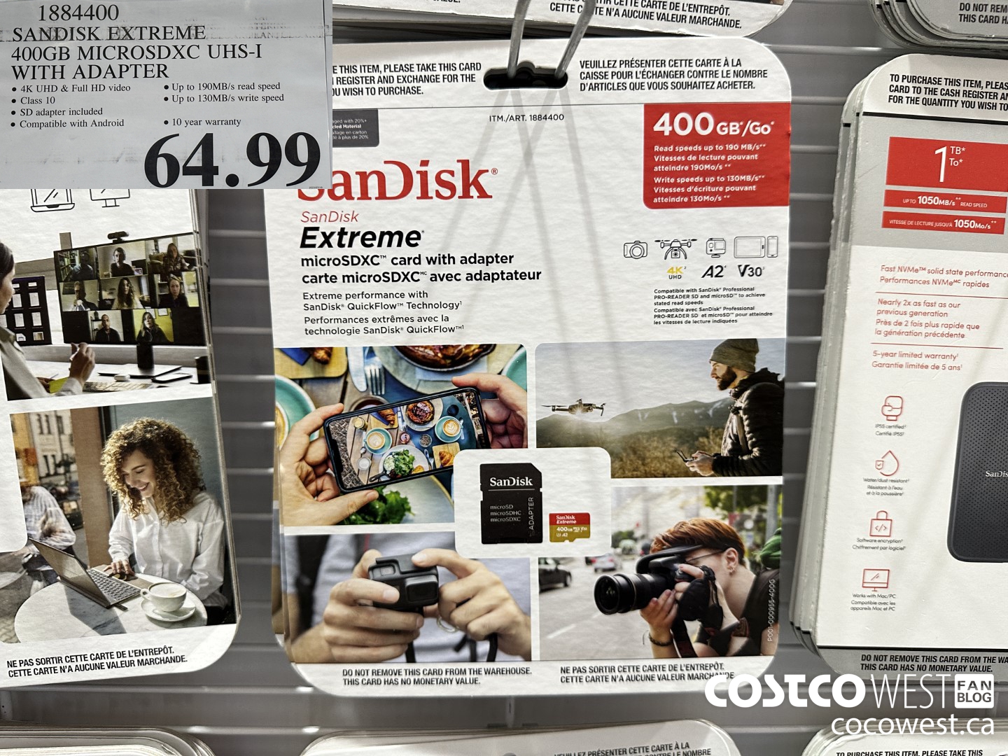 1884400 SANDISK EXTREME 400GB MICROSDXC UHS-I WITH ADAPTER $64.99