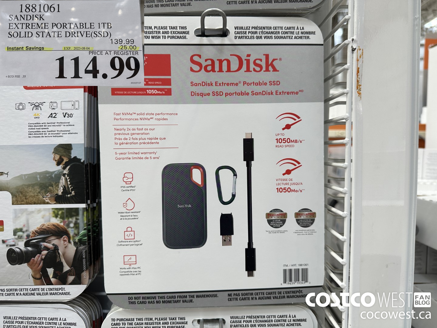 1881061 SANDISK EXTREME PORTABLE 1TB SOLID STATE DRIVE(SSD) ($25.00 INSTANT SAVINGS EXPIRES ON 2023-08-04) $114.99