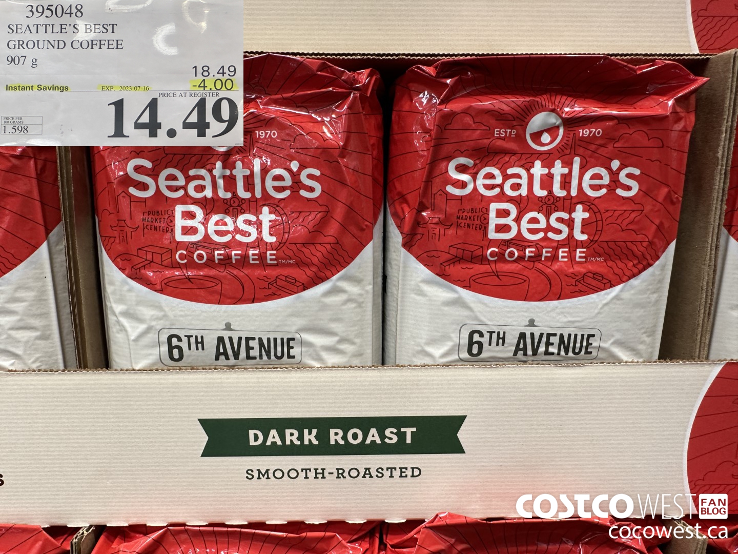 395048 SEATTLE'S BEST GROUND COFFEE 907 G ($4.00 INSTANT SAVINGS EXPIRES ON 2023-07-16) $14.49